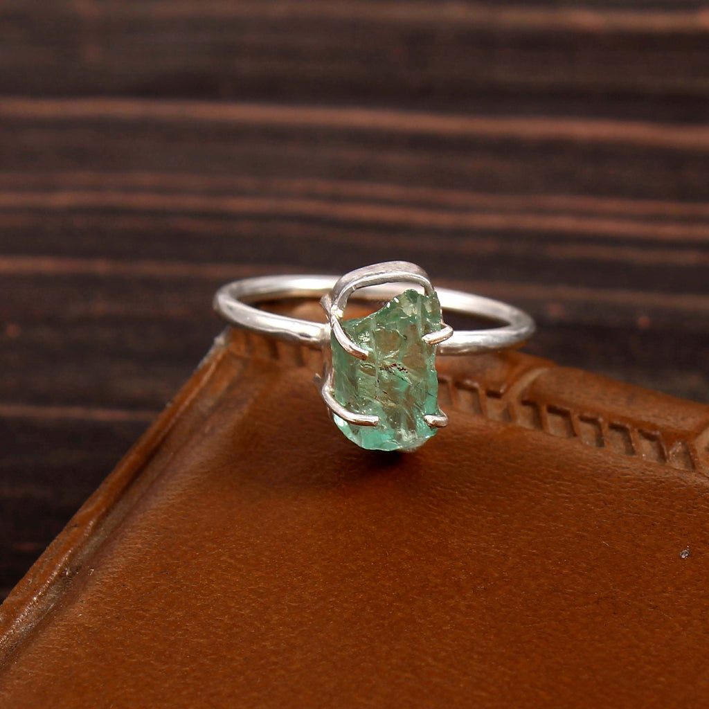 Natural Green Amethyst Free Size Rough Gemstone Ring