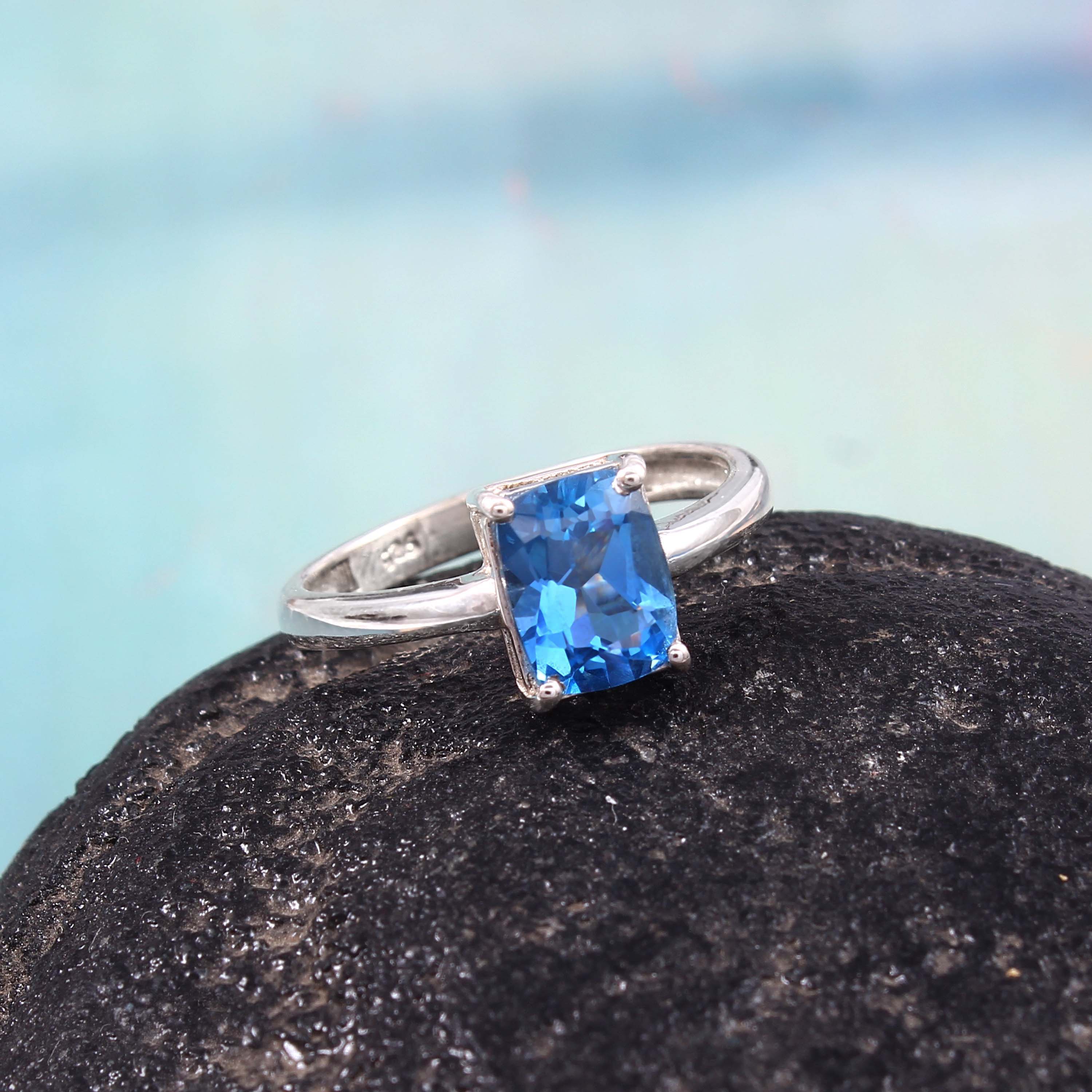Natural Blue Topaz Prong Set Gemstone Ring
