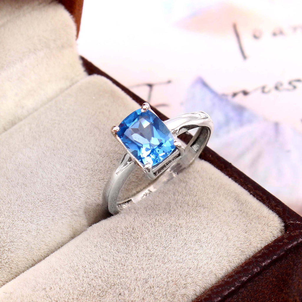 Natural Blue Topaz Prong Set Gemstone Ring