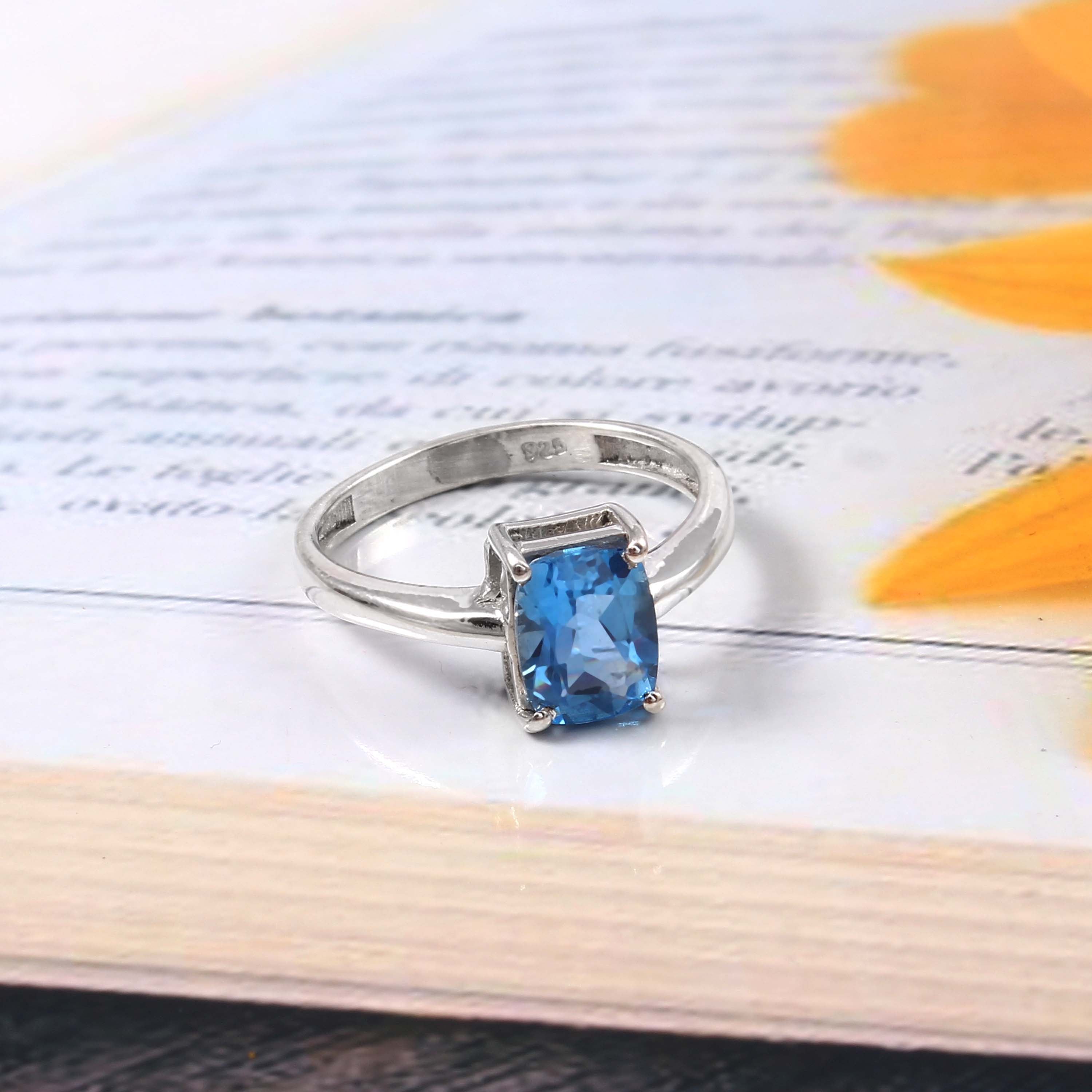 Natural Blue Topaz Prong Set Gemstone Ring