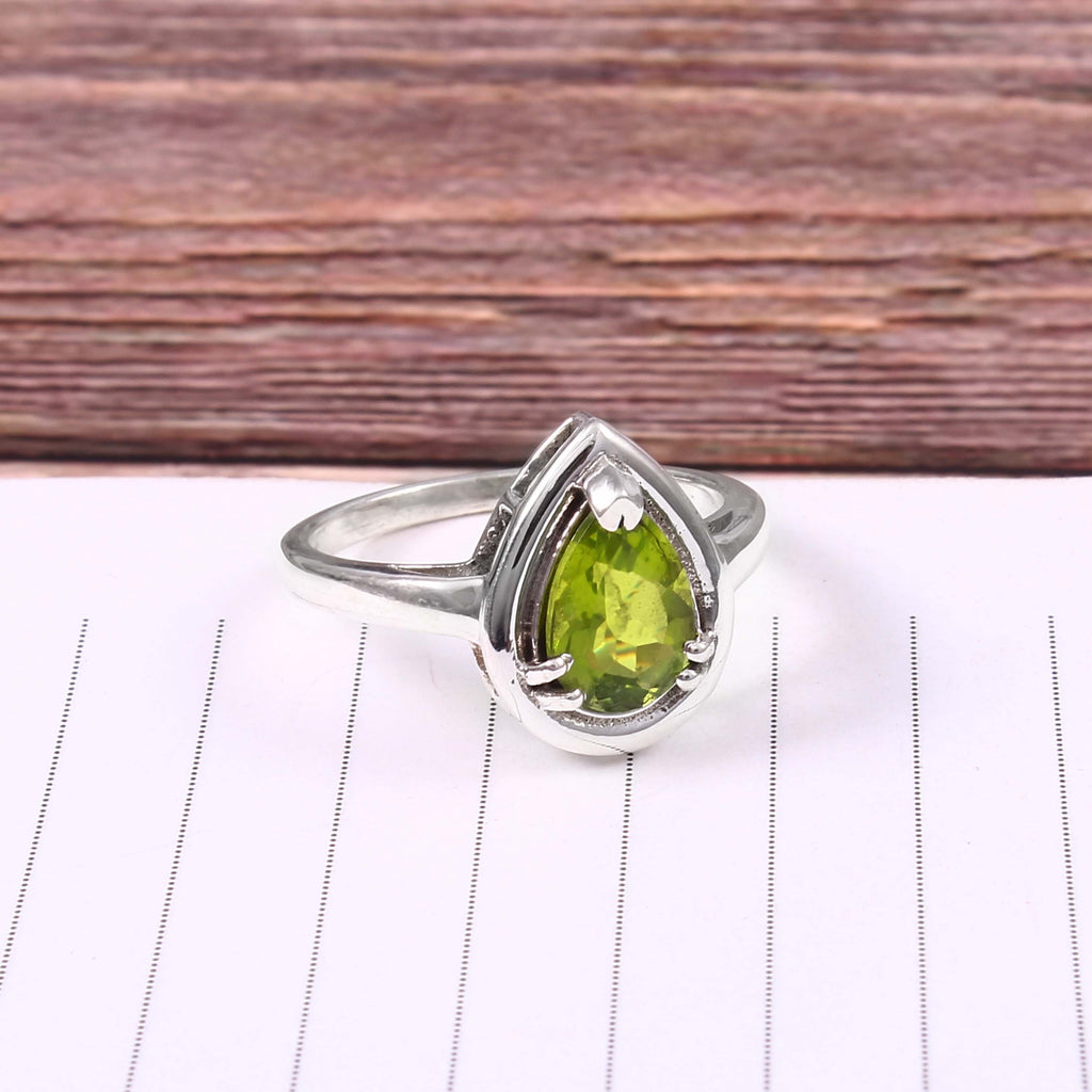 Natural Green Peridot Prong Set Gemstone Ring