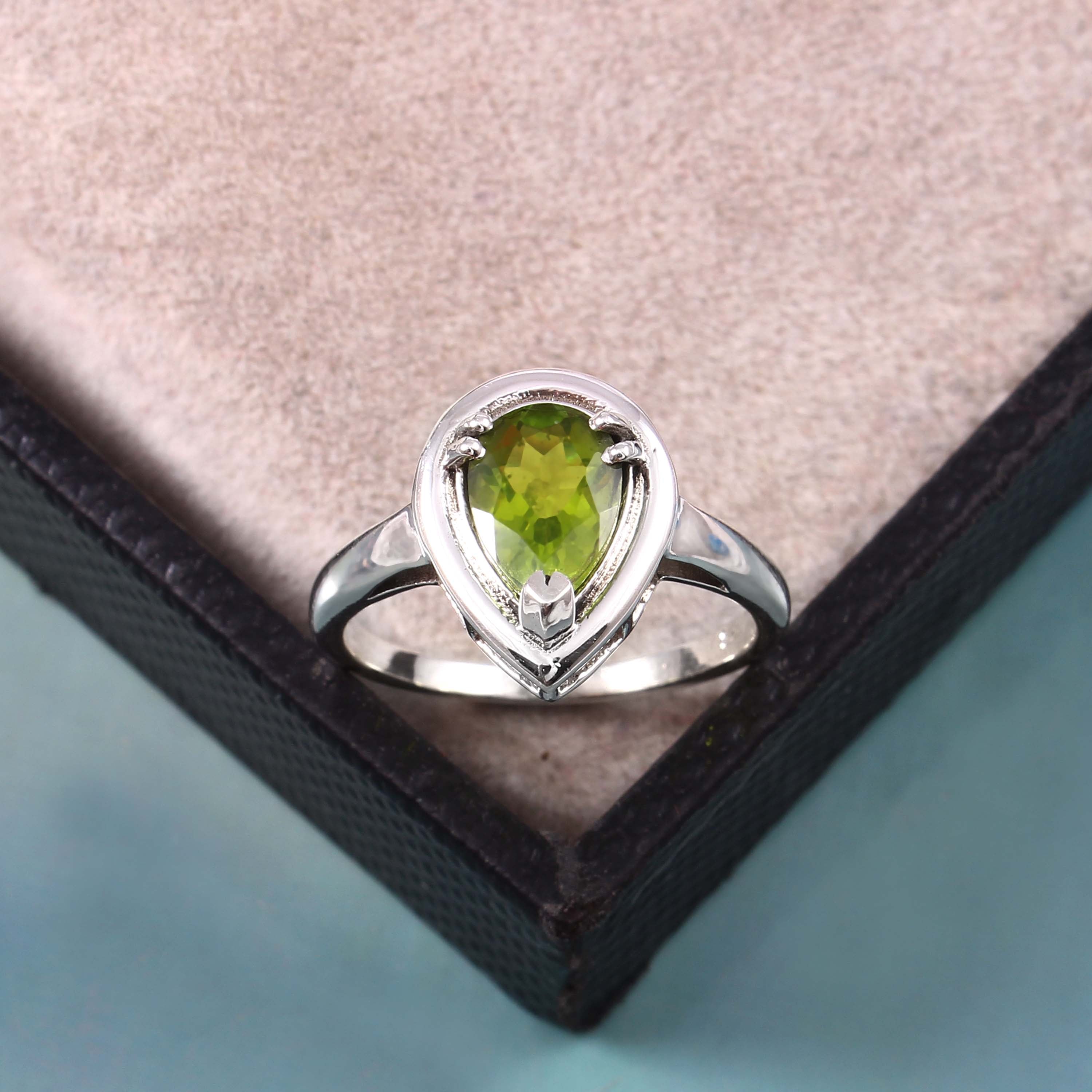 Natural Green Peridot Prong Set Gemstone Ring