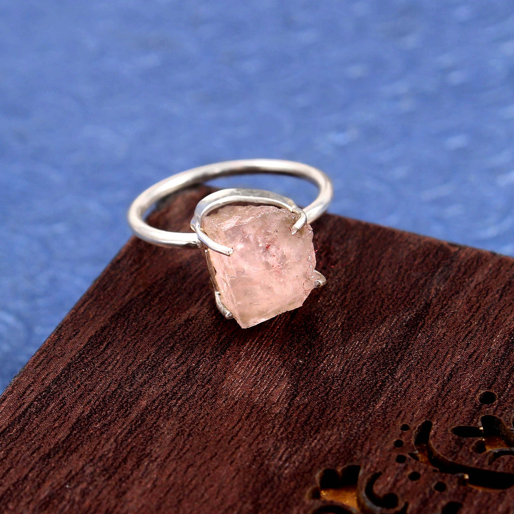 Natural Rose Quartz Free Size Rough Gemstone Ring