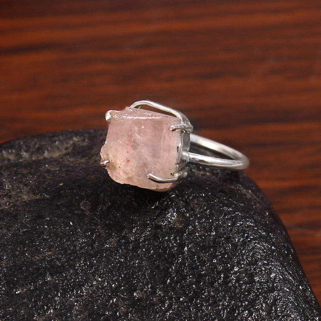 Natural Rose Quartz Free Size Rough Gemstone Ring