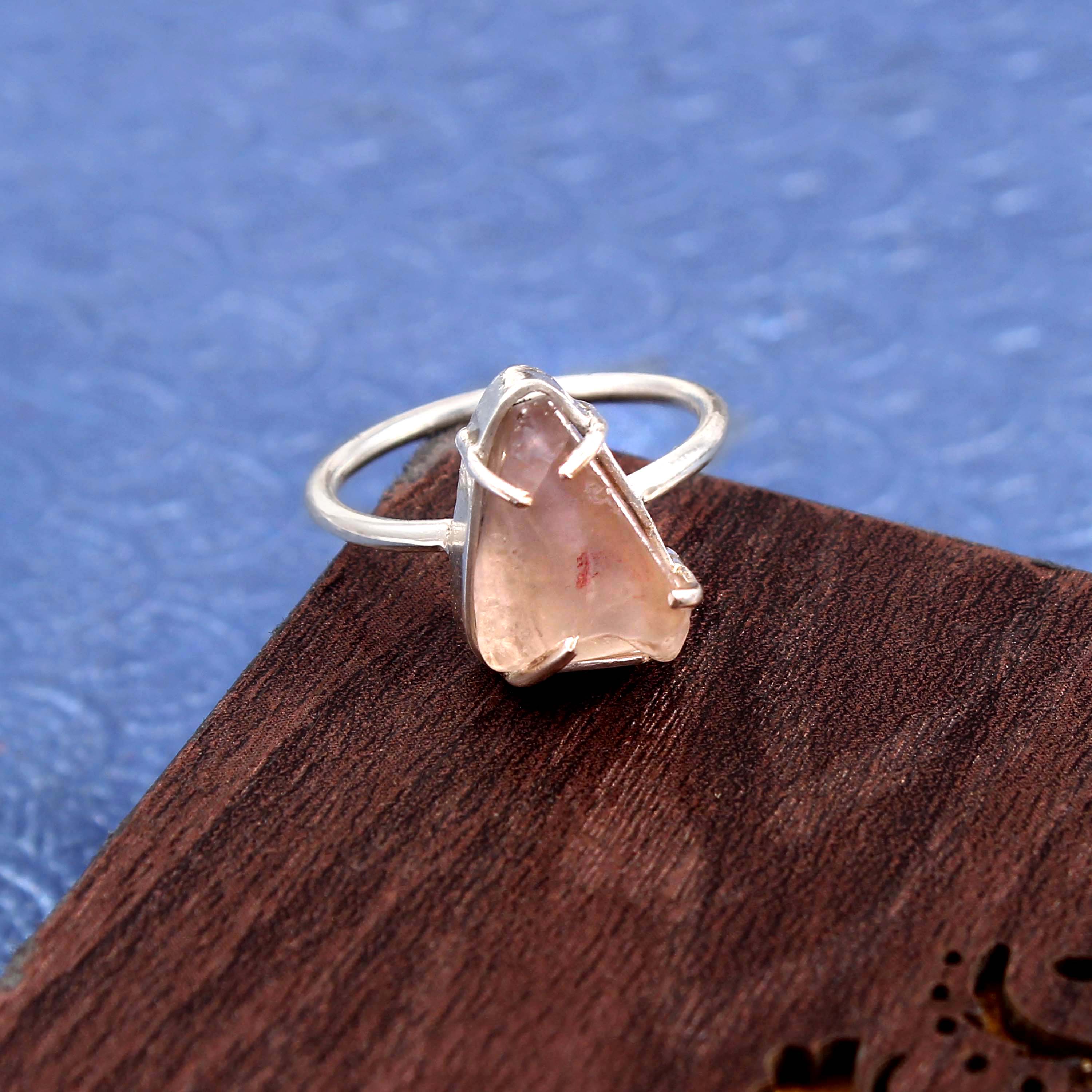 Natural Rose Quartz Free Size Rough Gemstone Ring