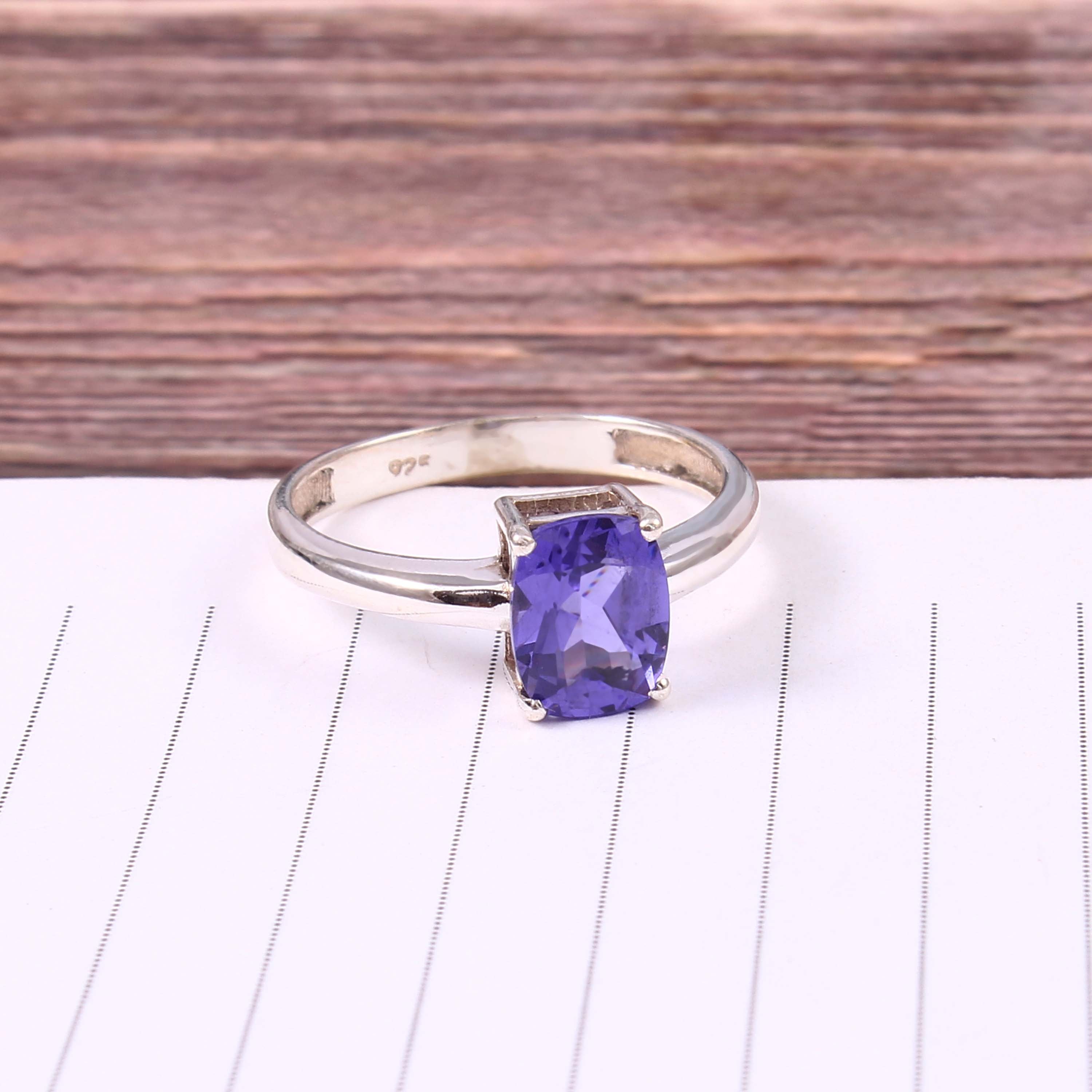 Natural Purple Amethyst Prong Set Gemstone Ring