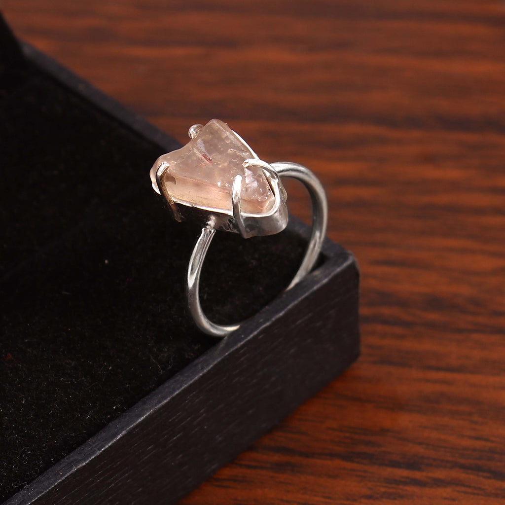 Natural Rose Quartz Free Size Rough Gemstone Ring