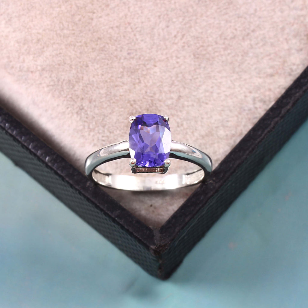 Natural Purple Amethyst Prong Set Gemstone Ring