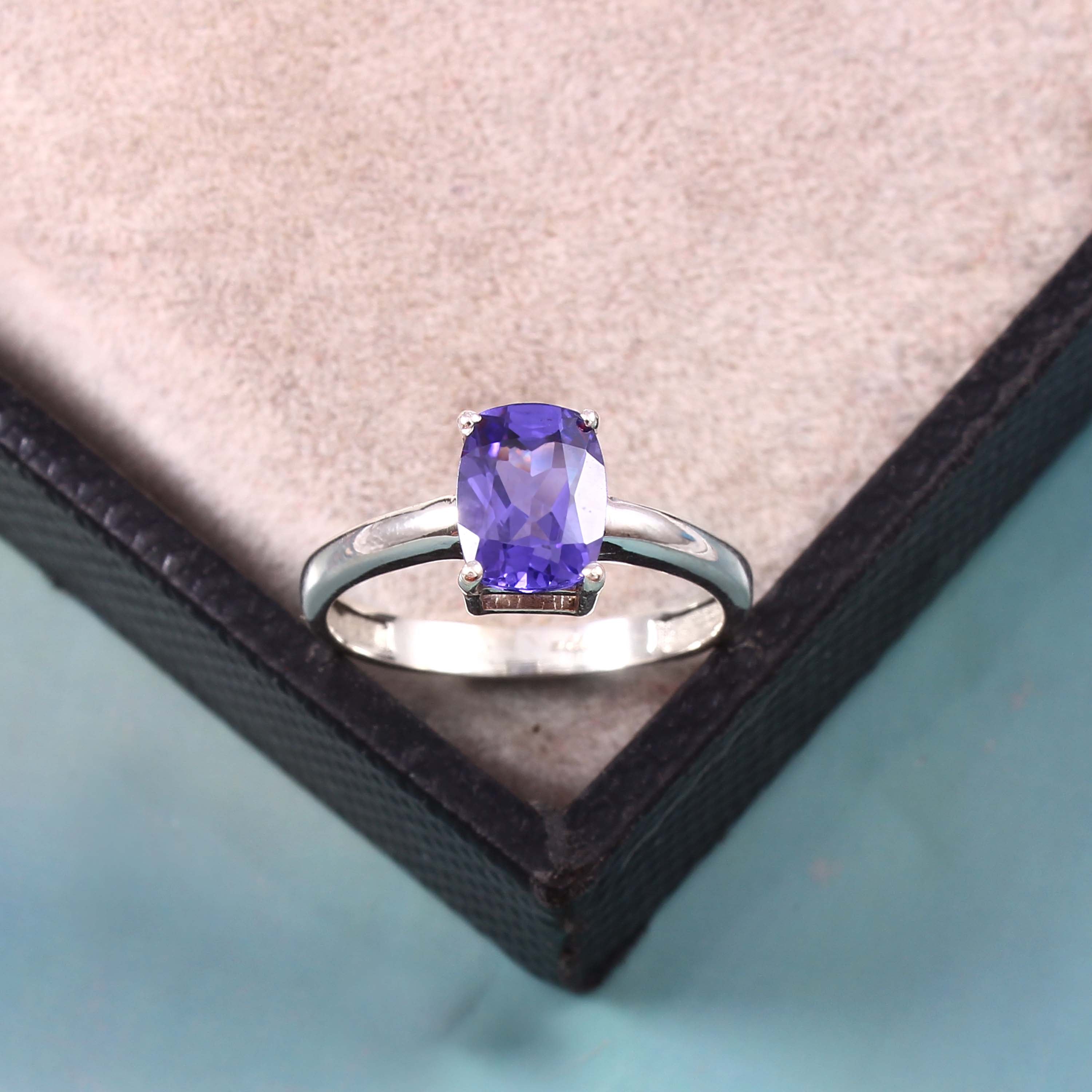 Natural Purple Amethyst Prong Set Gemstone Ring