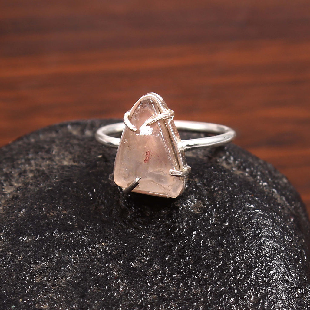 Natural Rose Quartz Free Size Rough Gemstone Ring