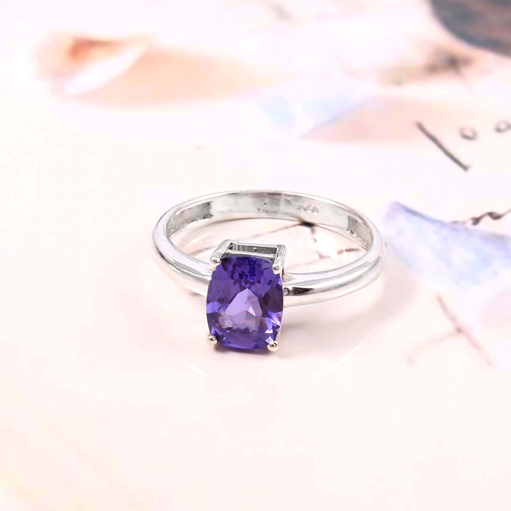 Natural Purple Amethyst Prong Set Gemstone Ring