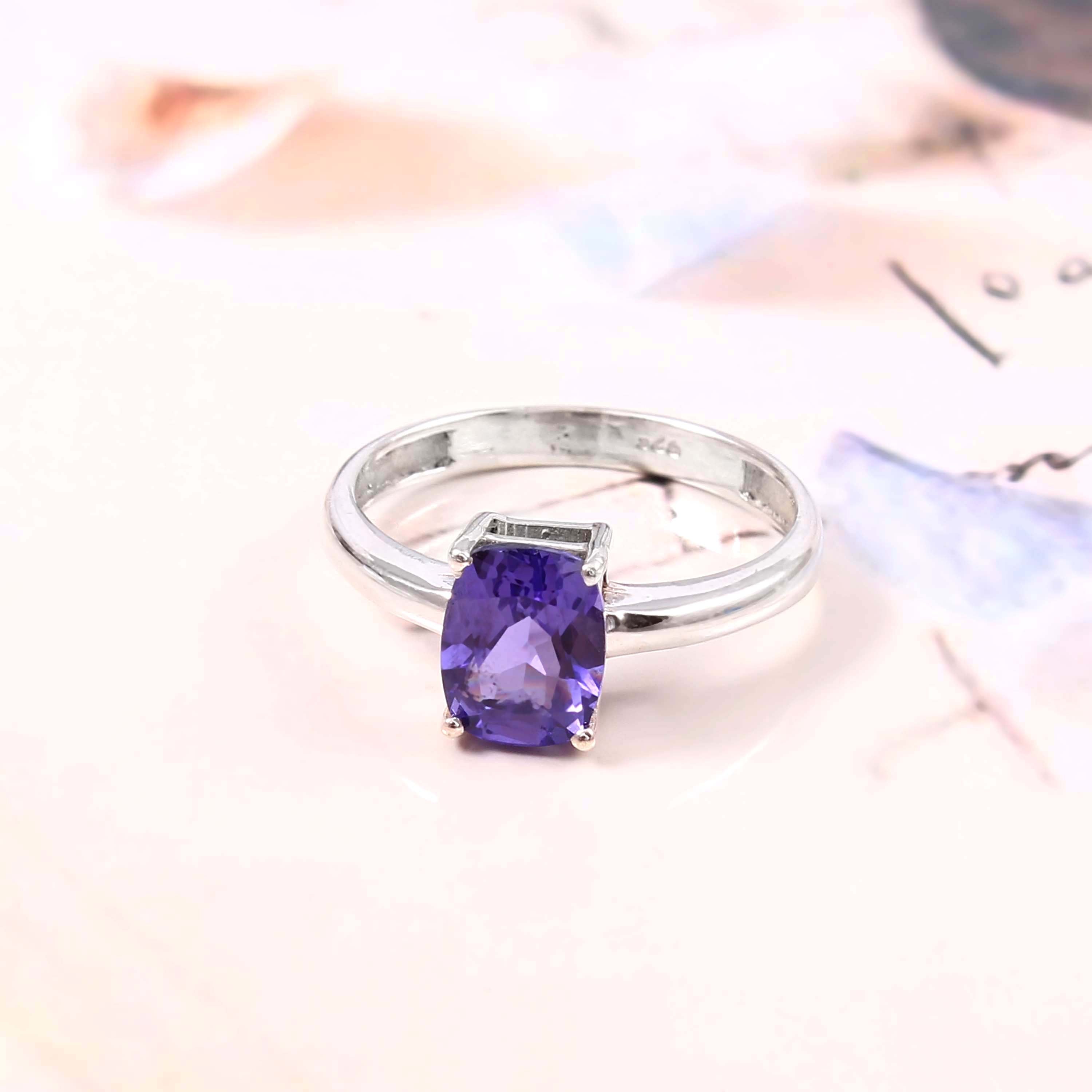 Natural Purple Amethyst Prong Set Gemstone Ring