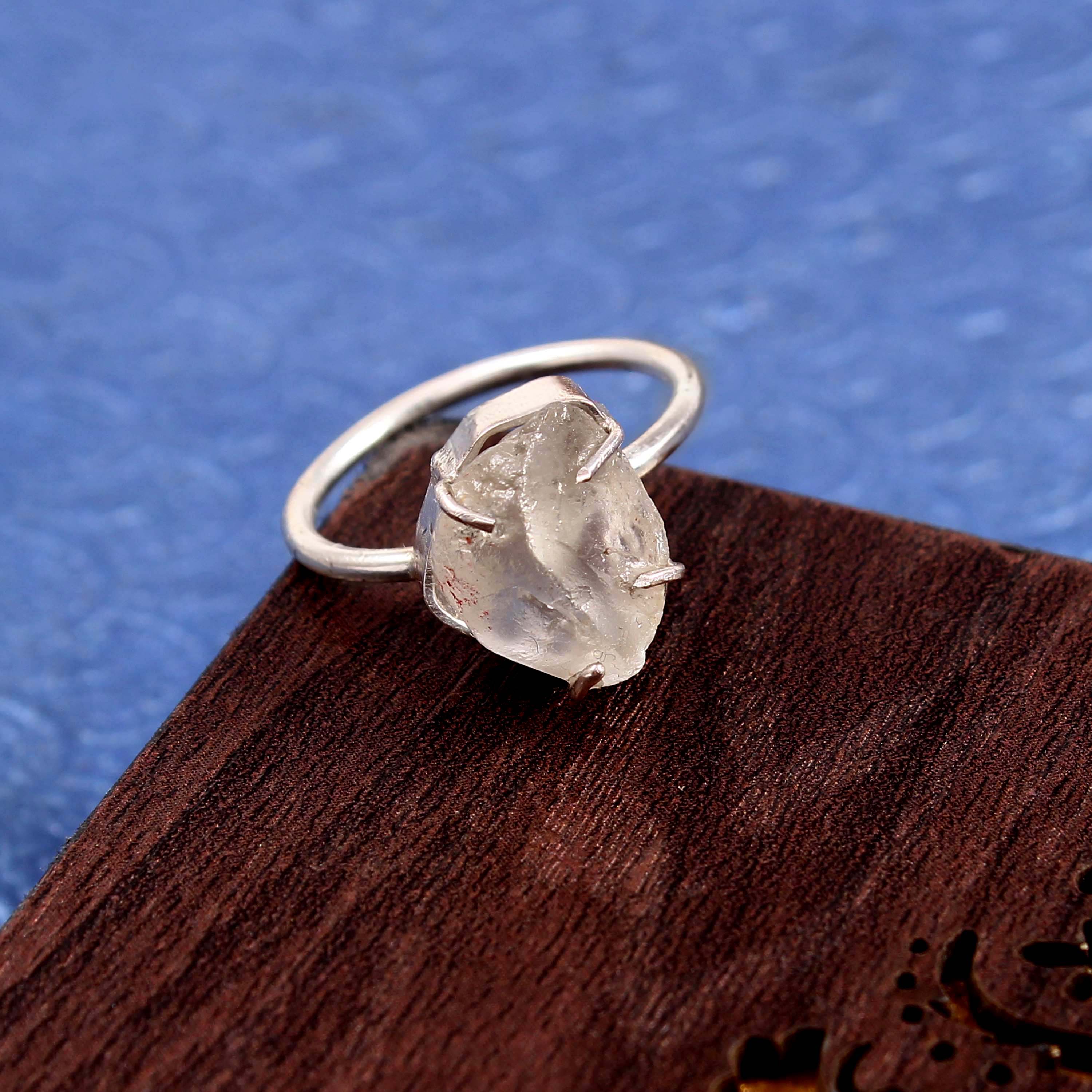 Natural White Topaz Free Size Rough Gemstone Ring