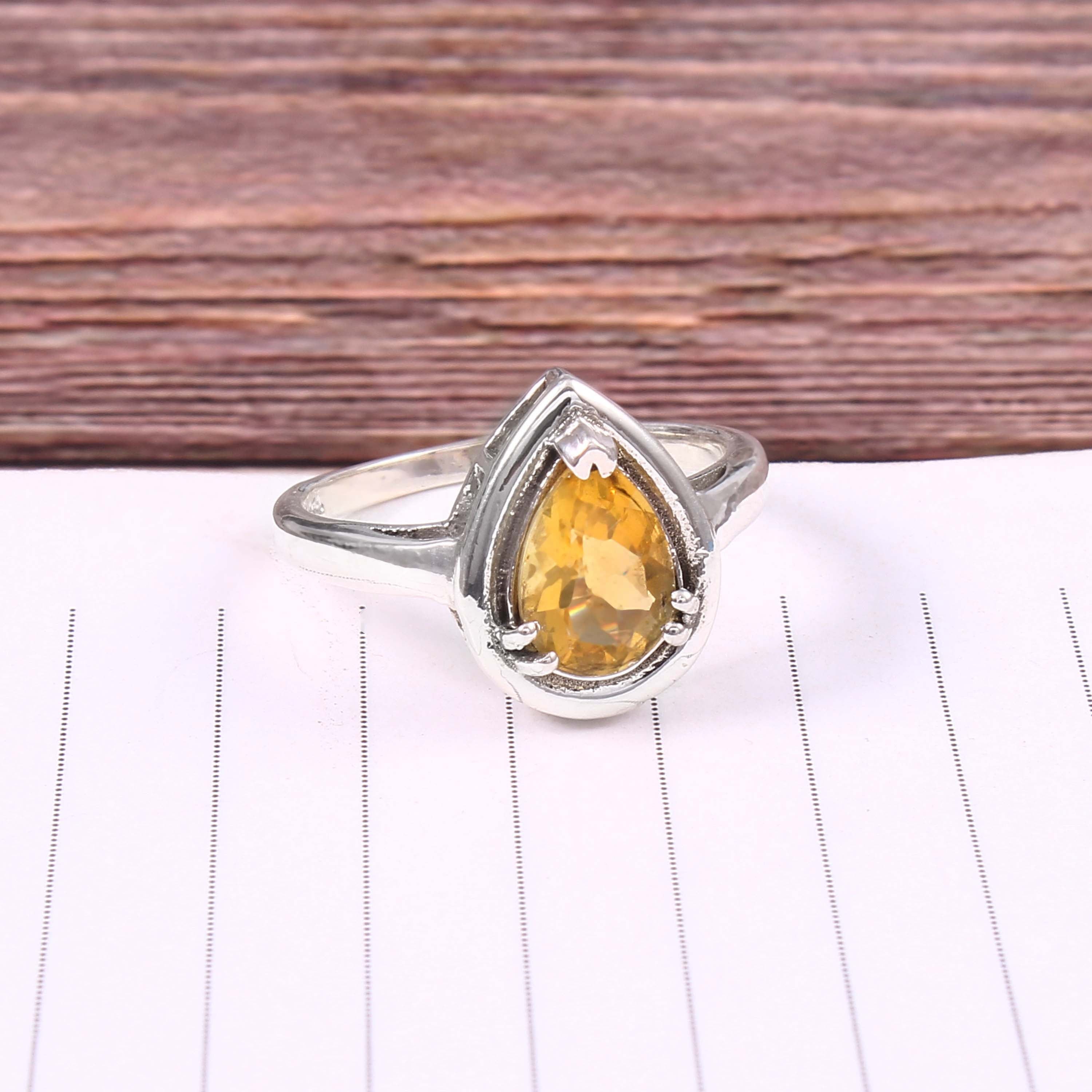 Natural Yellow Citrine Prong Set Gemstone Ring