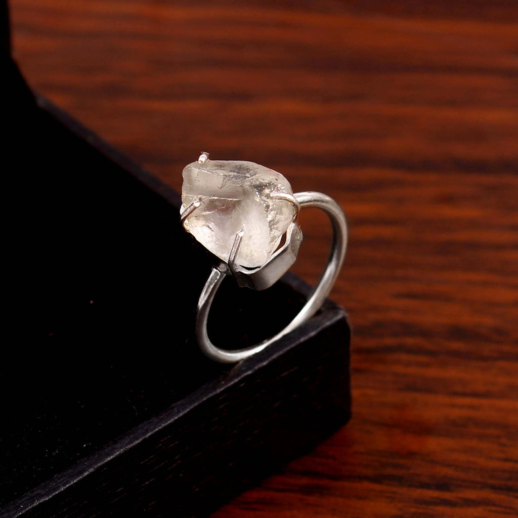 Natural White Topaz Free Size Rough Gemstone Ring