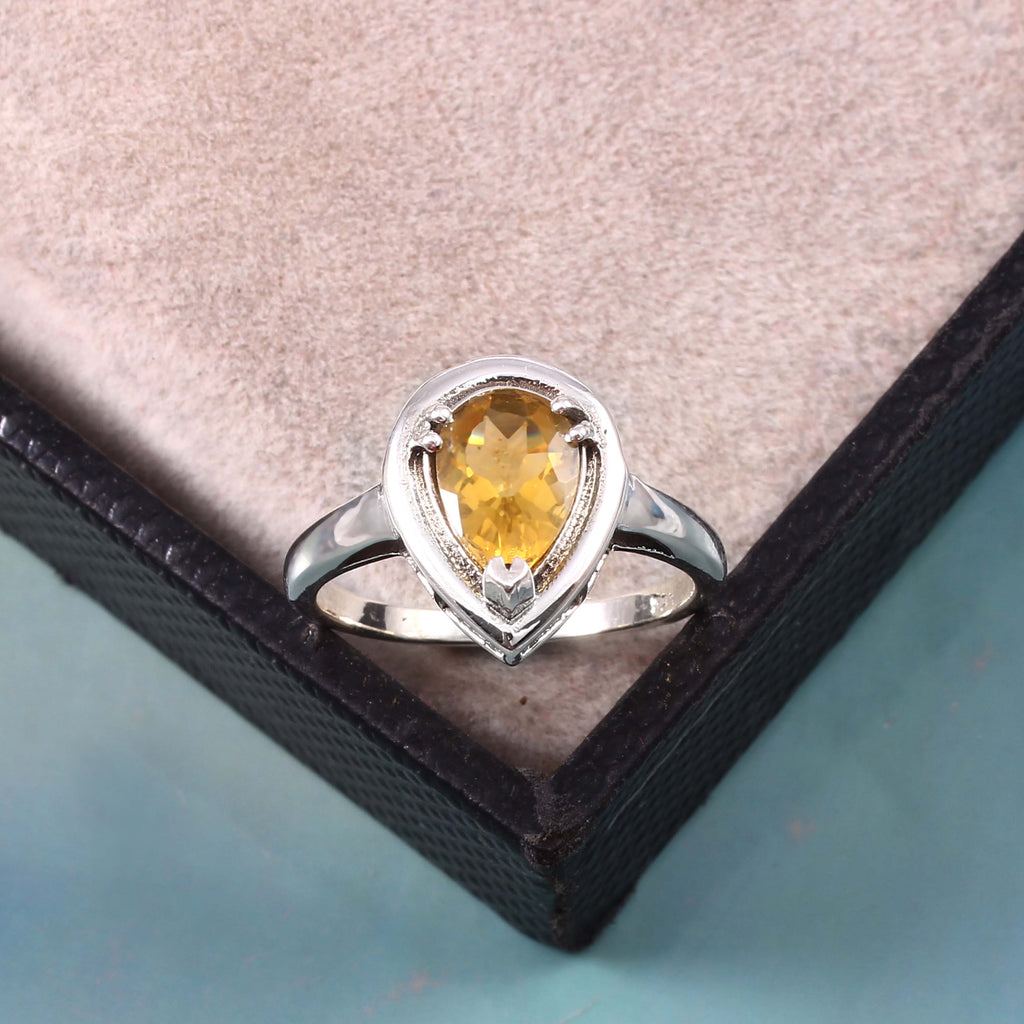 Natural Yellow Citrine Prong Set Gemstone Ring