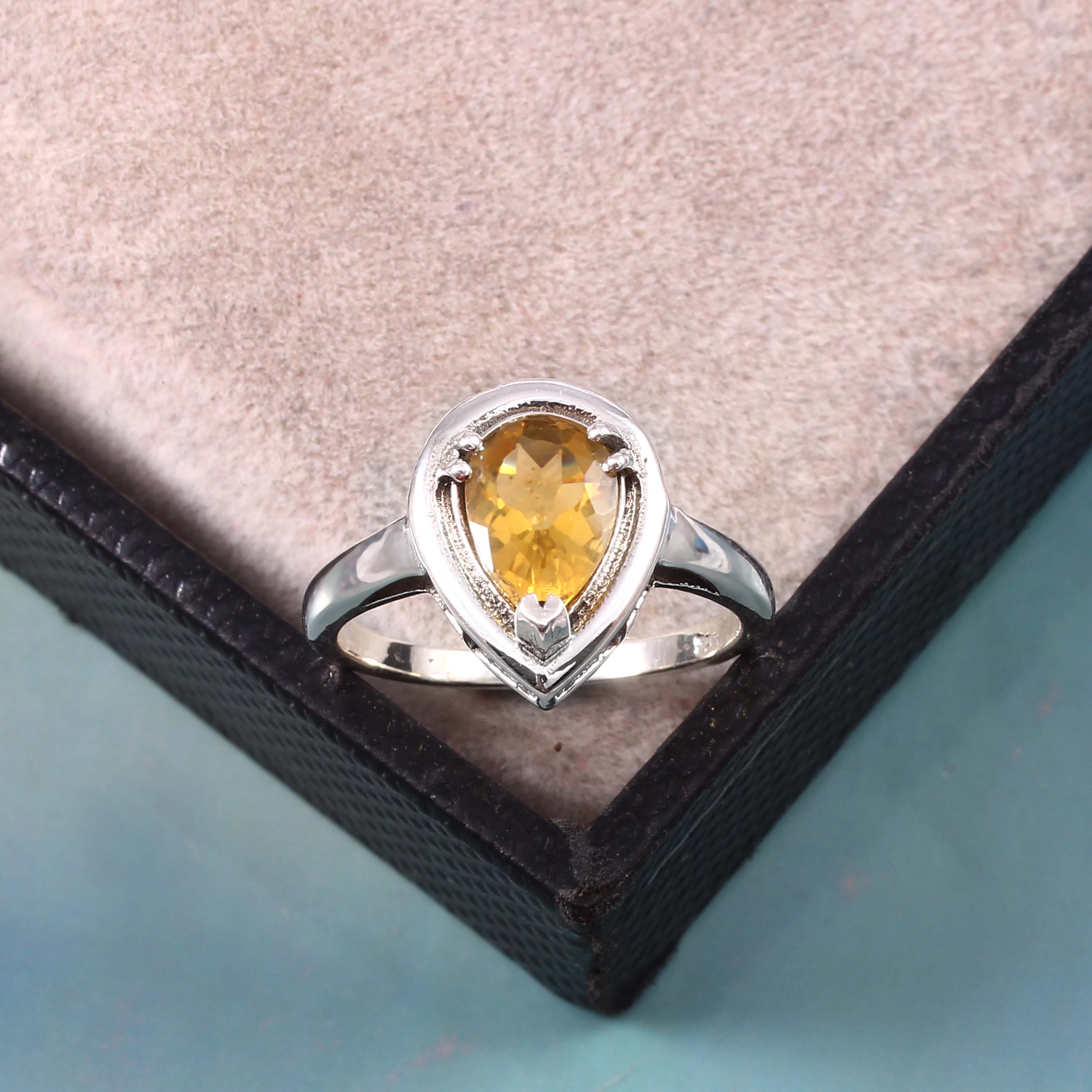 Natural Yellow Citrine Prong Set Gemstone Ring