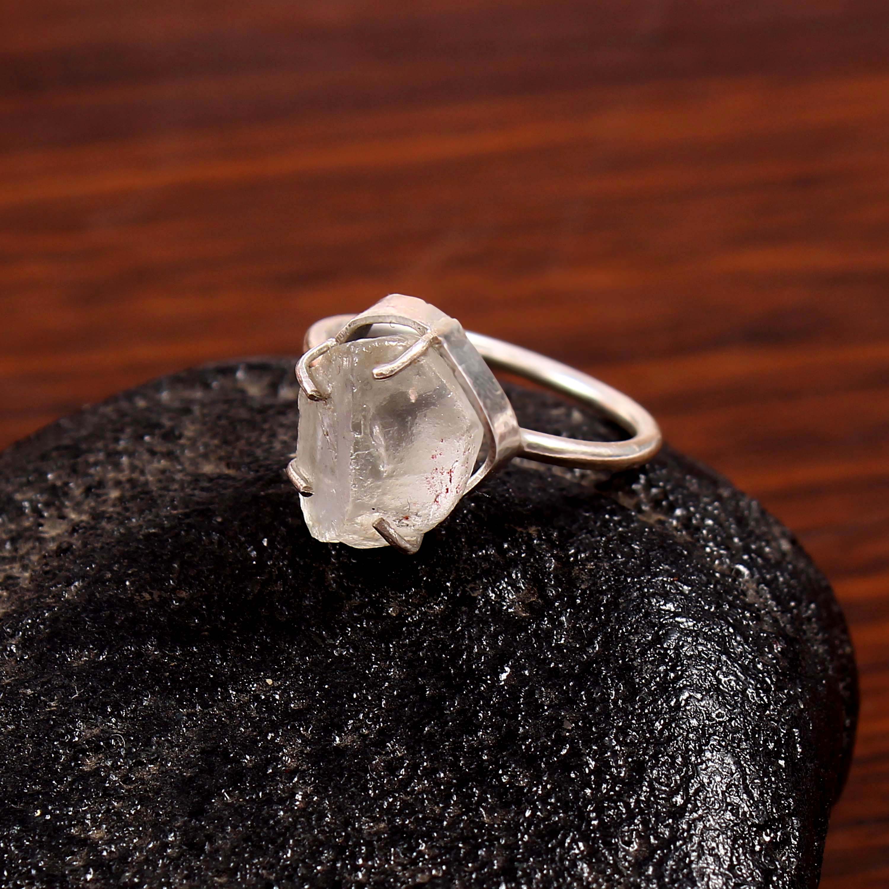 Natural White Topaz Free Size Rough Gemstone Ring