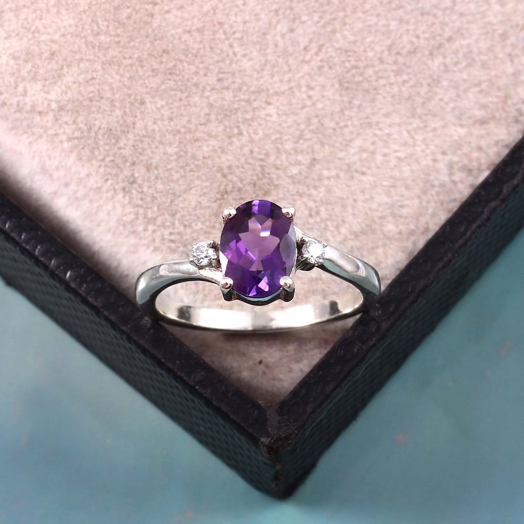 Natural Purple Amethyst Prong Set Gemstone Ring