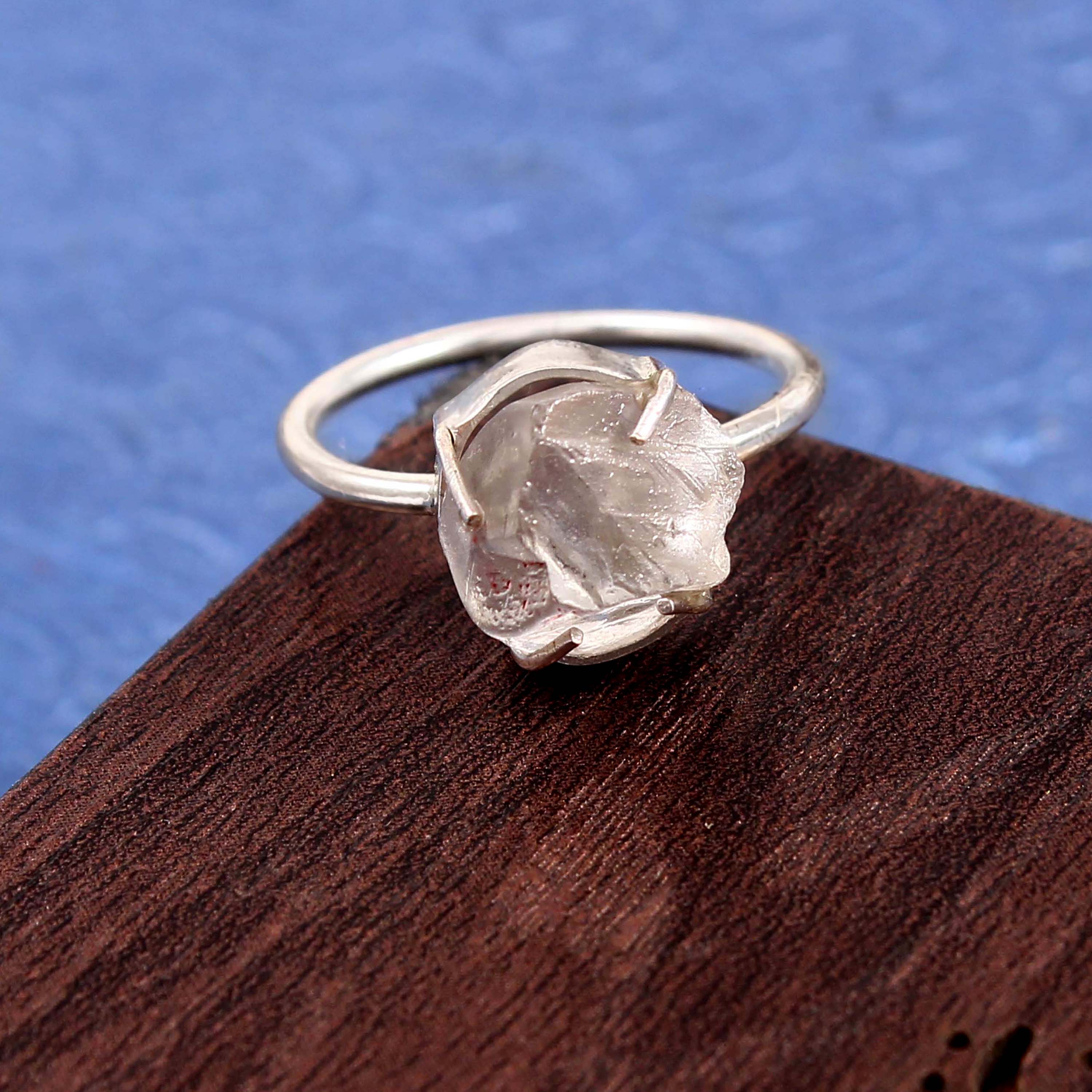Natural White Topaz Free Size Rough Gemstone Ring