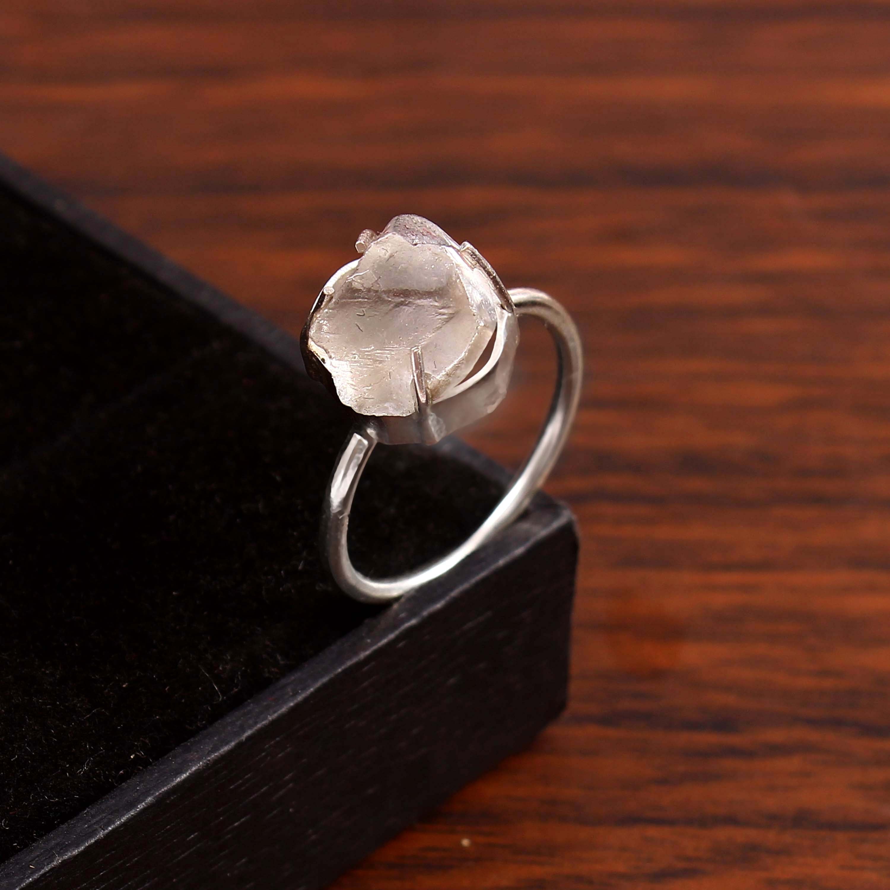 Natural White Topaz Free Size Rough Gemstone Ring