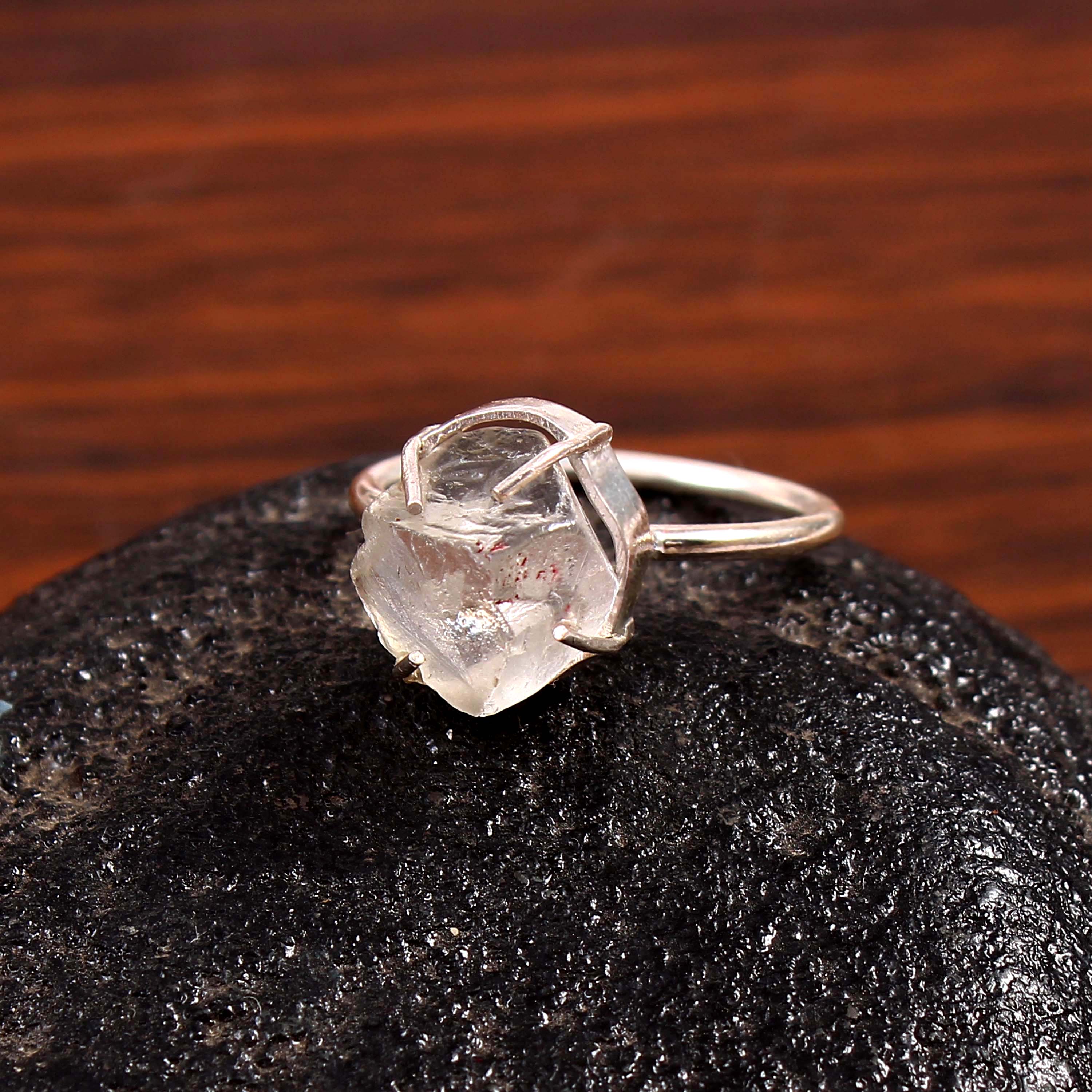 Natural White Topaz Free Size Rough Gemstone Ring