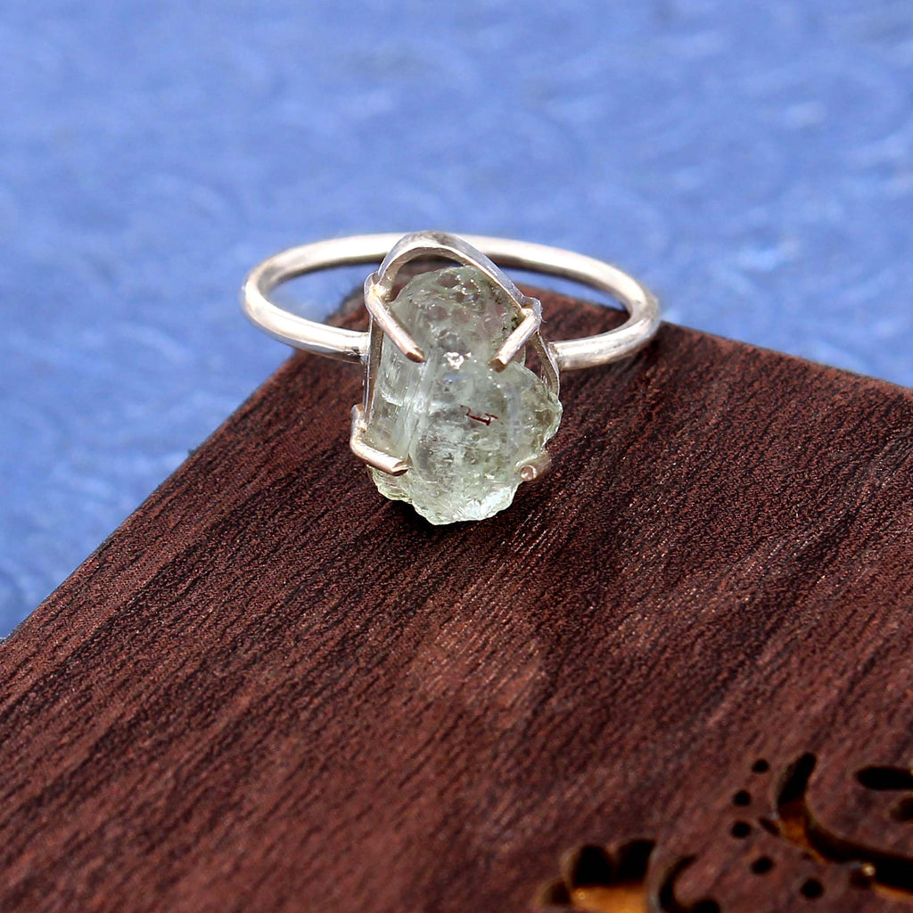 Natural Blue Aquamarine Free Size Rough Gemstone Ring