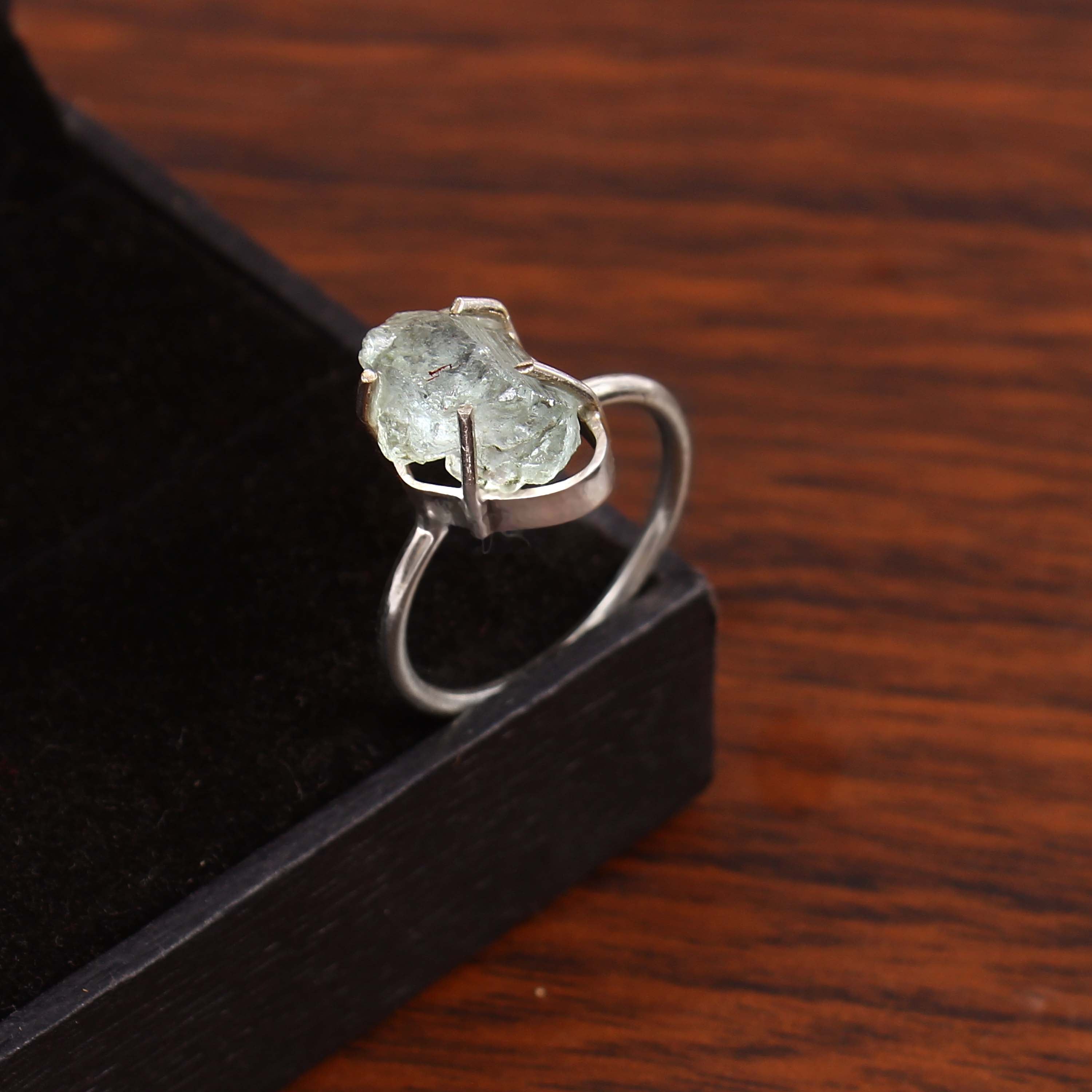 Natural Blue Aquamarine Free Size Rough Gemstone Ring