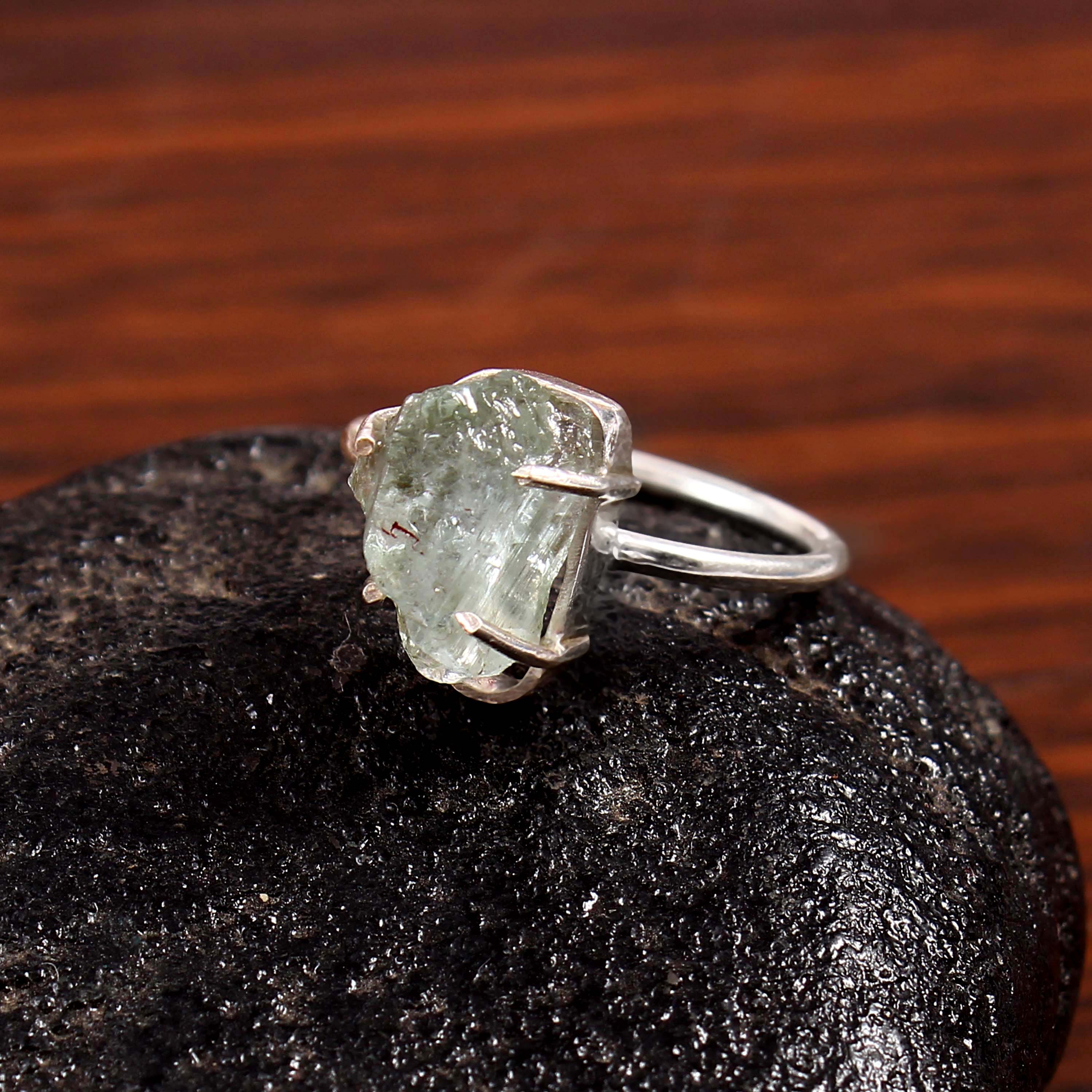 Natural Blue Aquamarine Free Size Rough Gemstone Ring