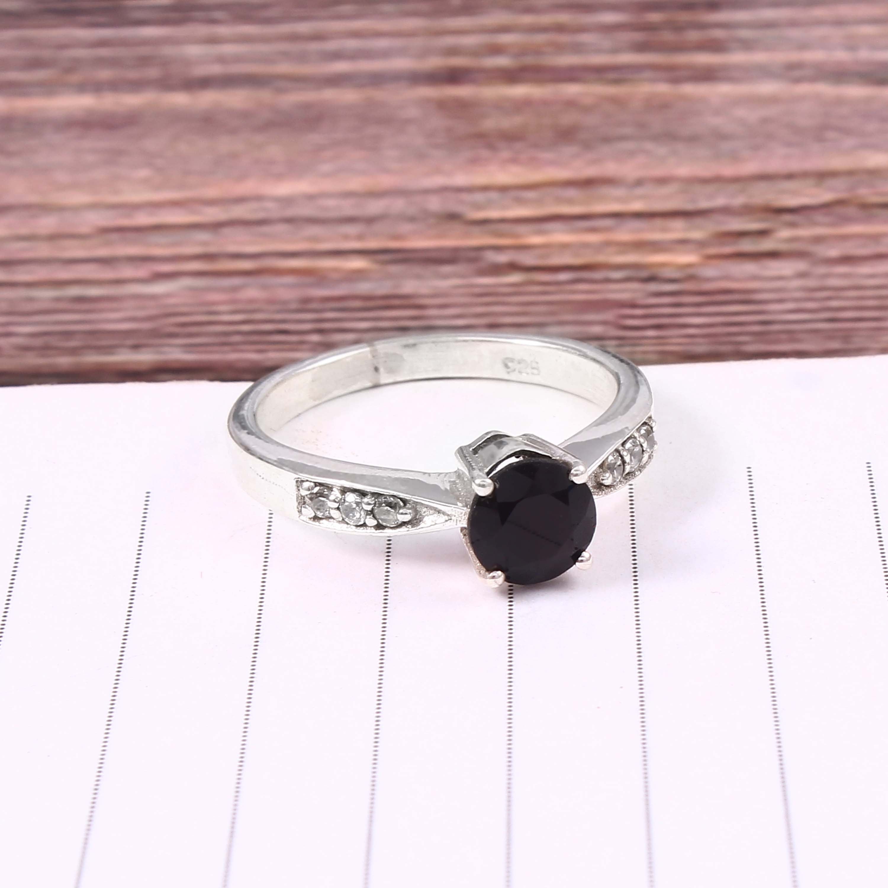 Natural Black Onyx Prong Set Gemstone Ring