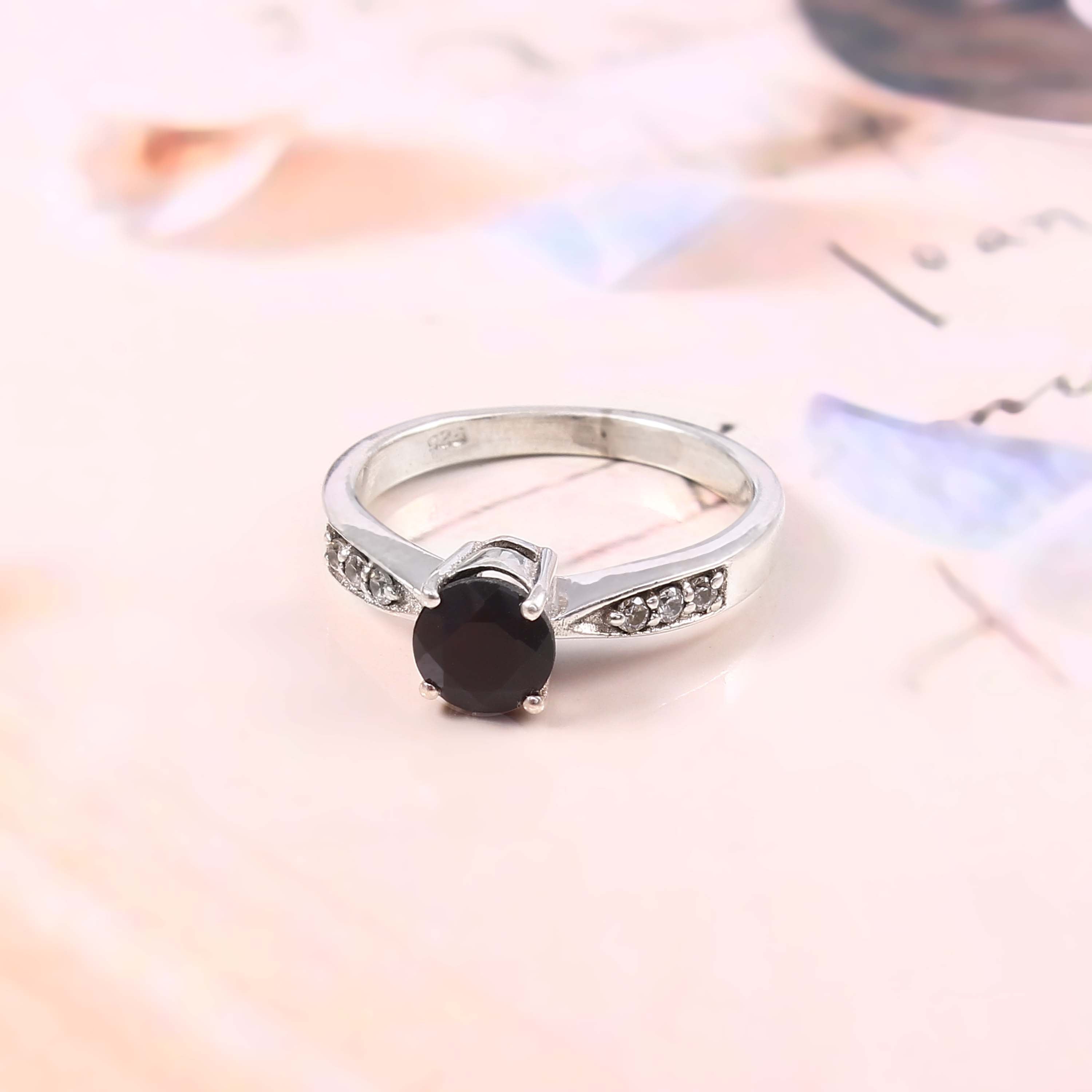 Natural Black Onyx Prong Set Gemstone Ring
