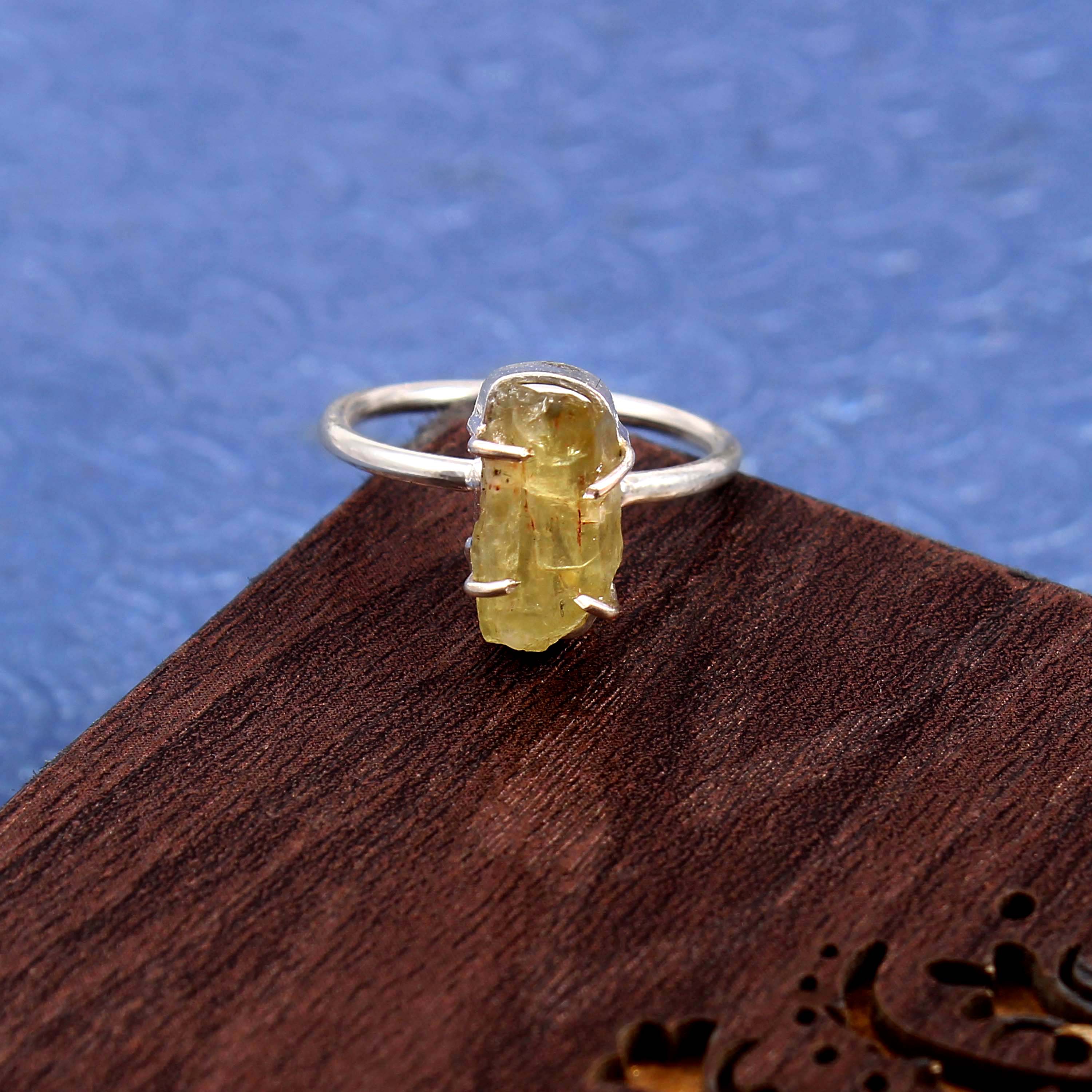 Natural Yellow Quartz Free Size Rough Gemstone Ring