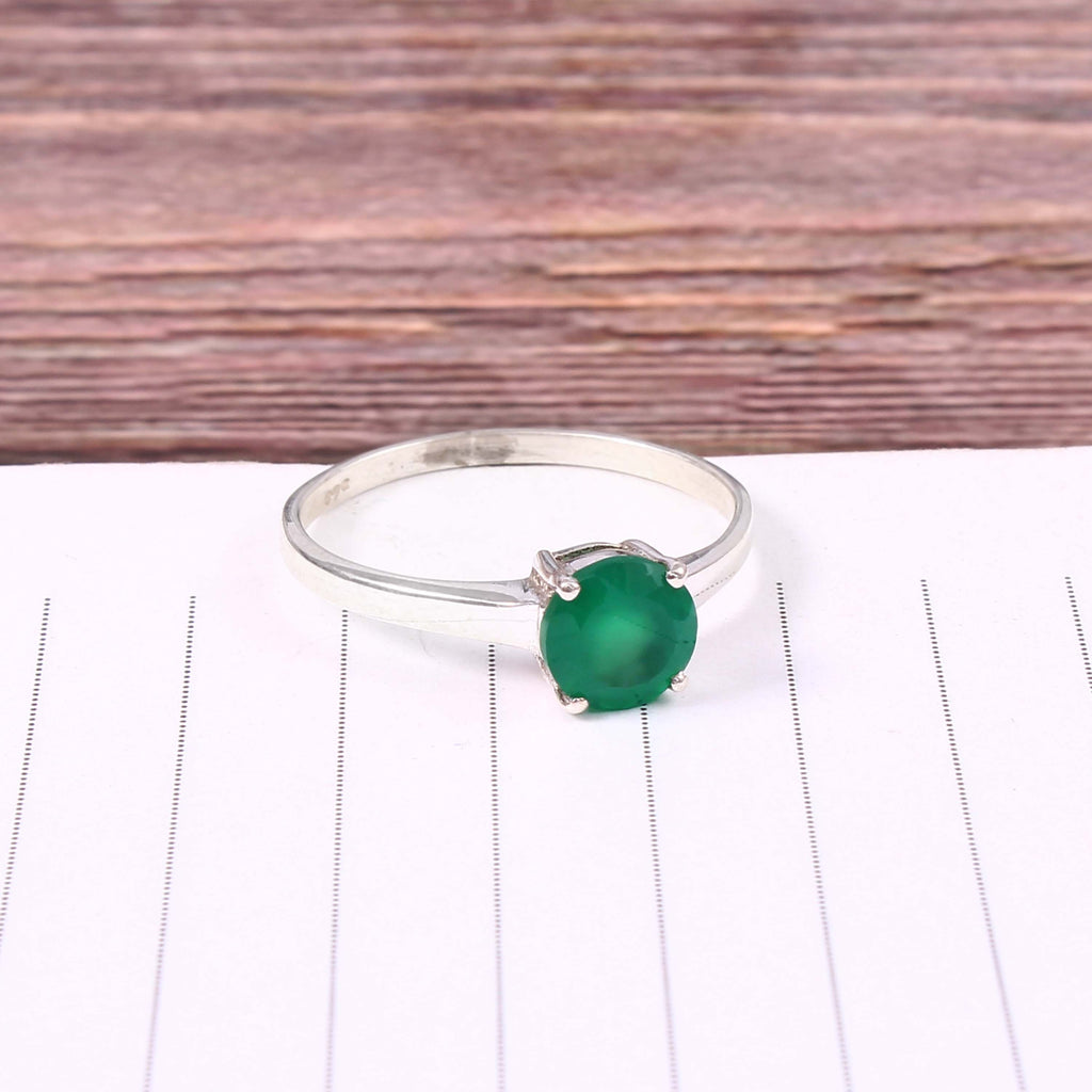 Natural Green Onyx Prong Set Gemstone Ring