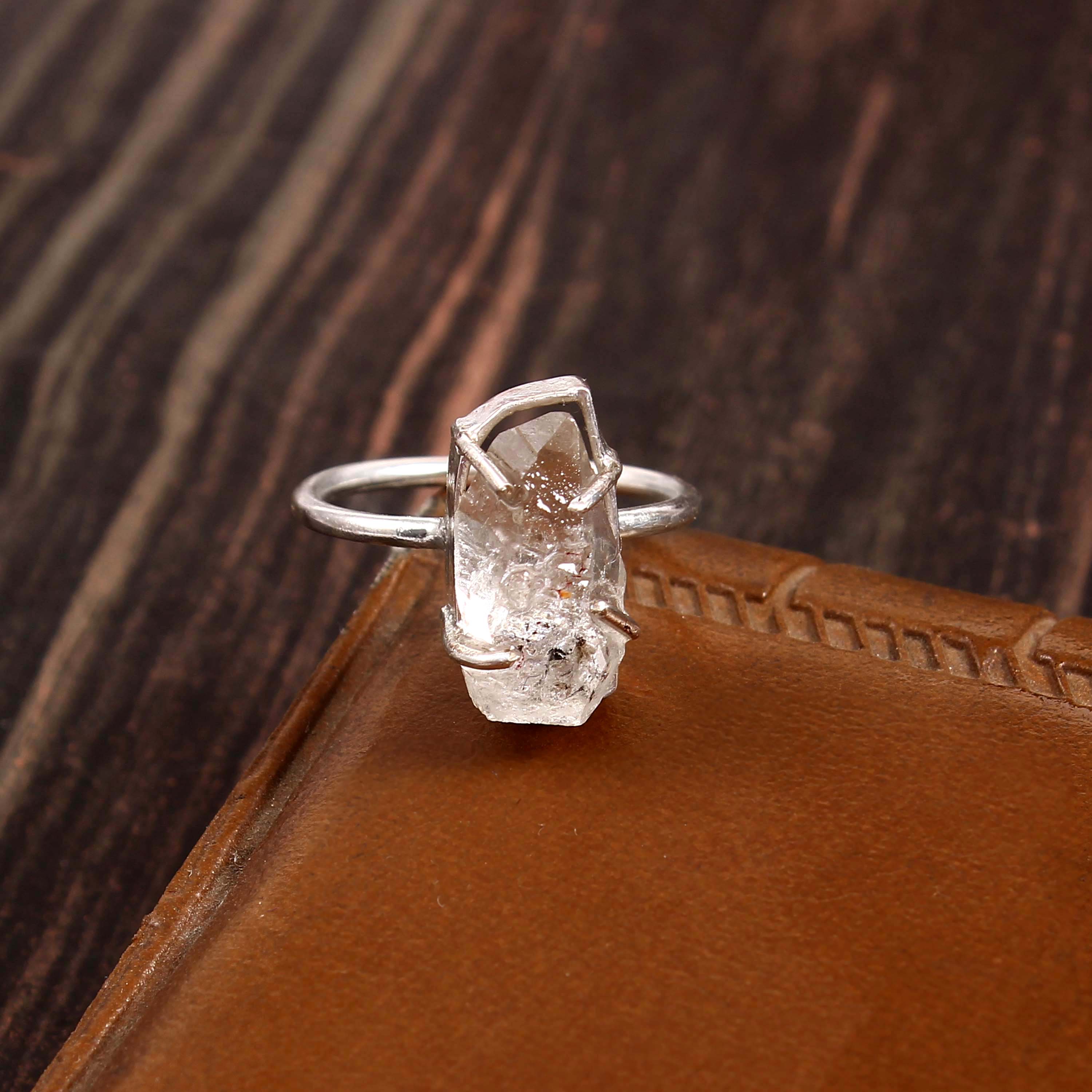 Natural Herkimar Diamond Free Size Rough Gemstone Ring