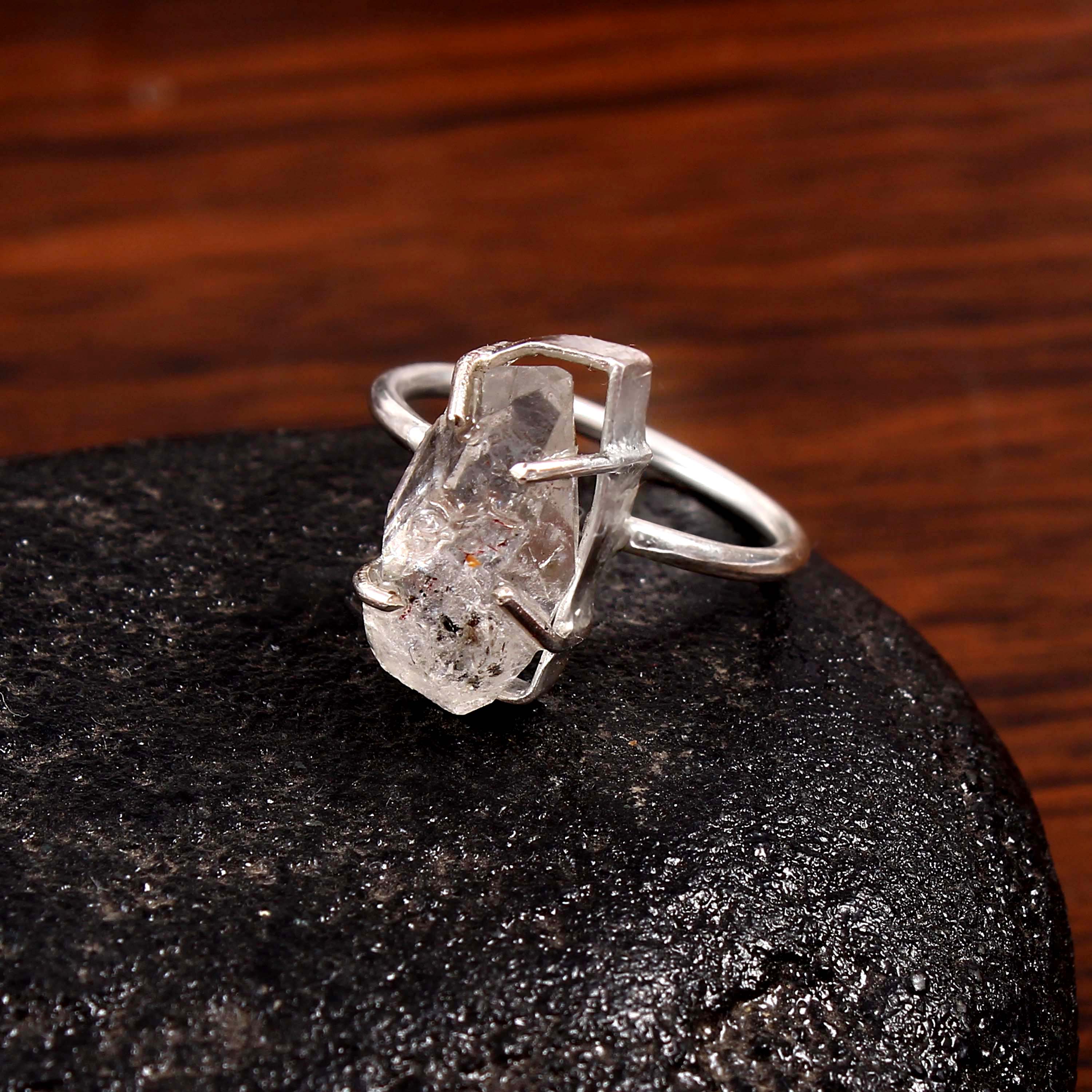 Natural Herkimar Diamond Free Size Rough Gemstone Ring