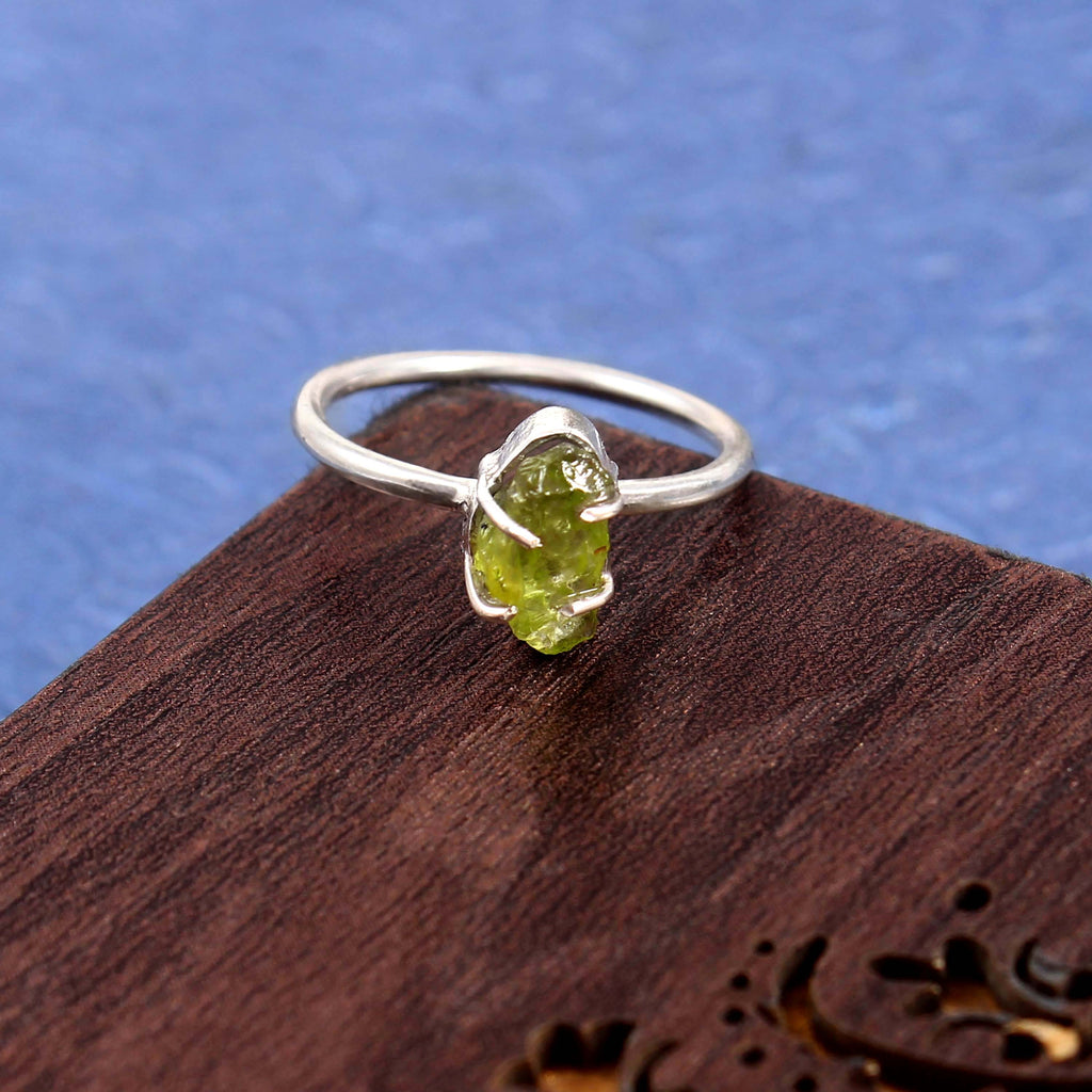 Natural Green Peridot Free Size Rough Gemstone Ring