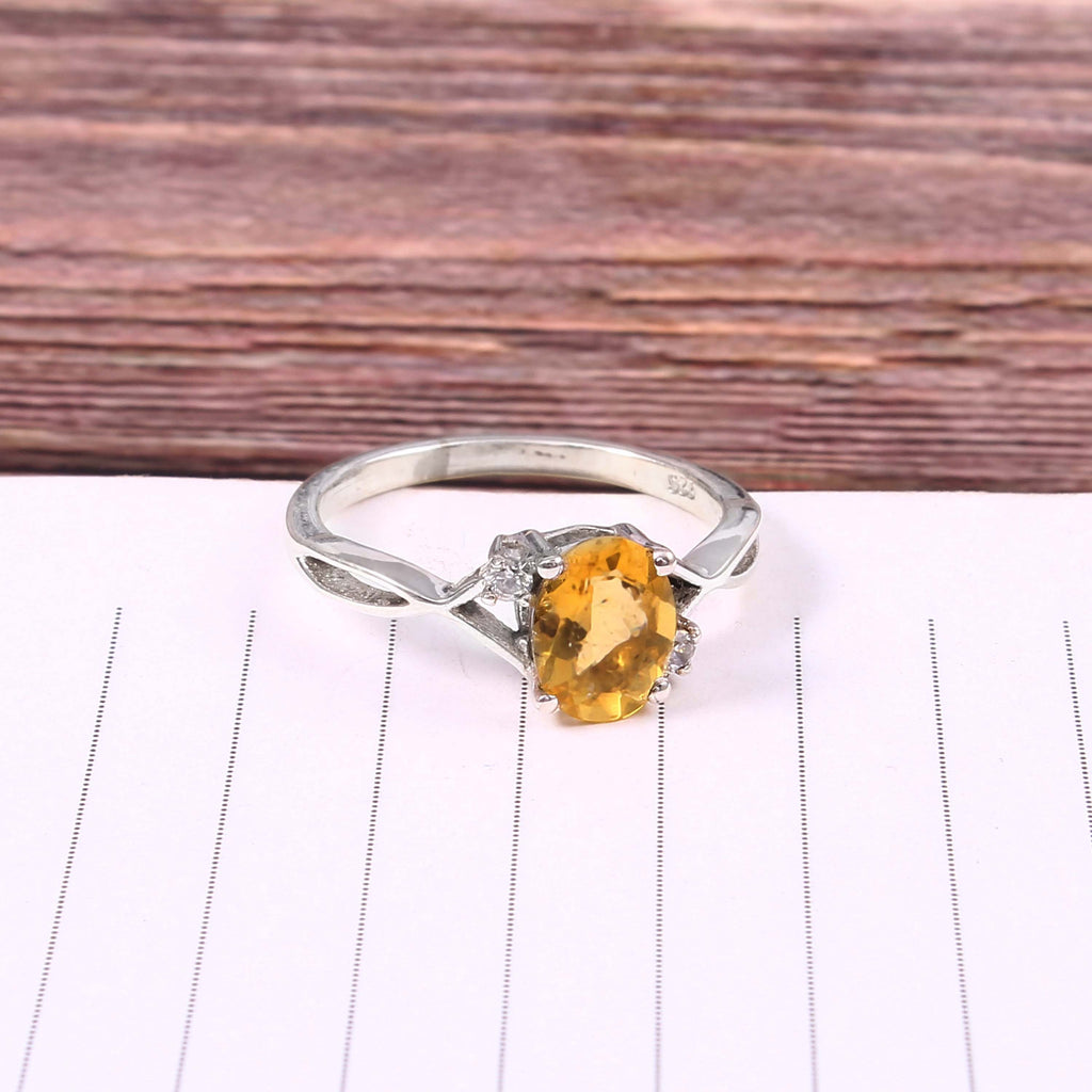 Natural Yellow Citrine Prong Set Gemstone Ring