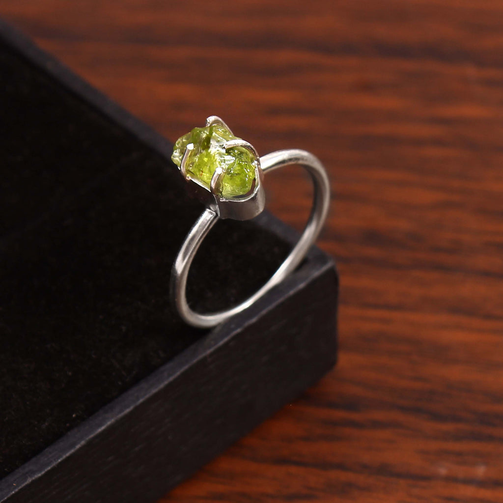 Natural Green Peridot Free Size Rough Gemstone Ring