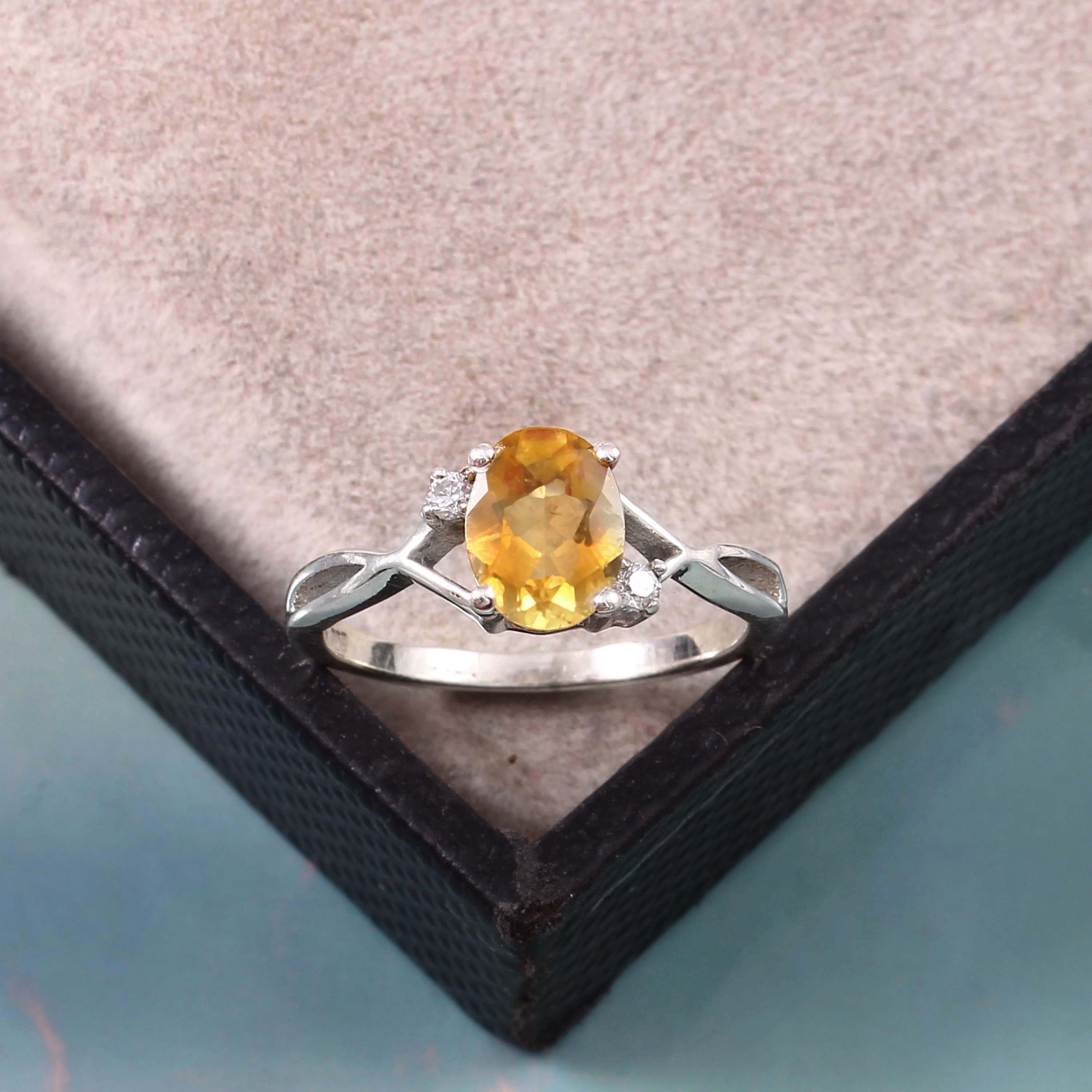Natural Yellow Citrine Prong Set Gemstone Ring