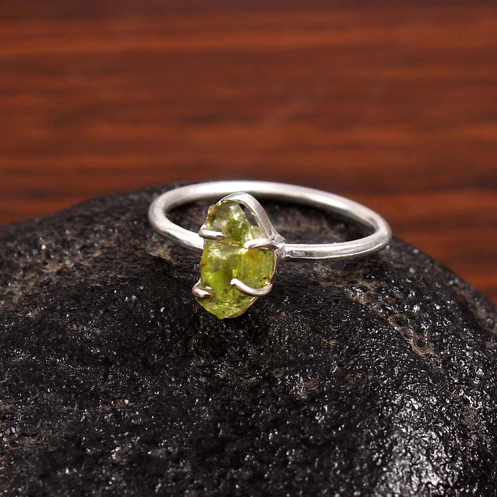 Natural Green Peridot Free Size Rough Gemstone Ring