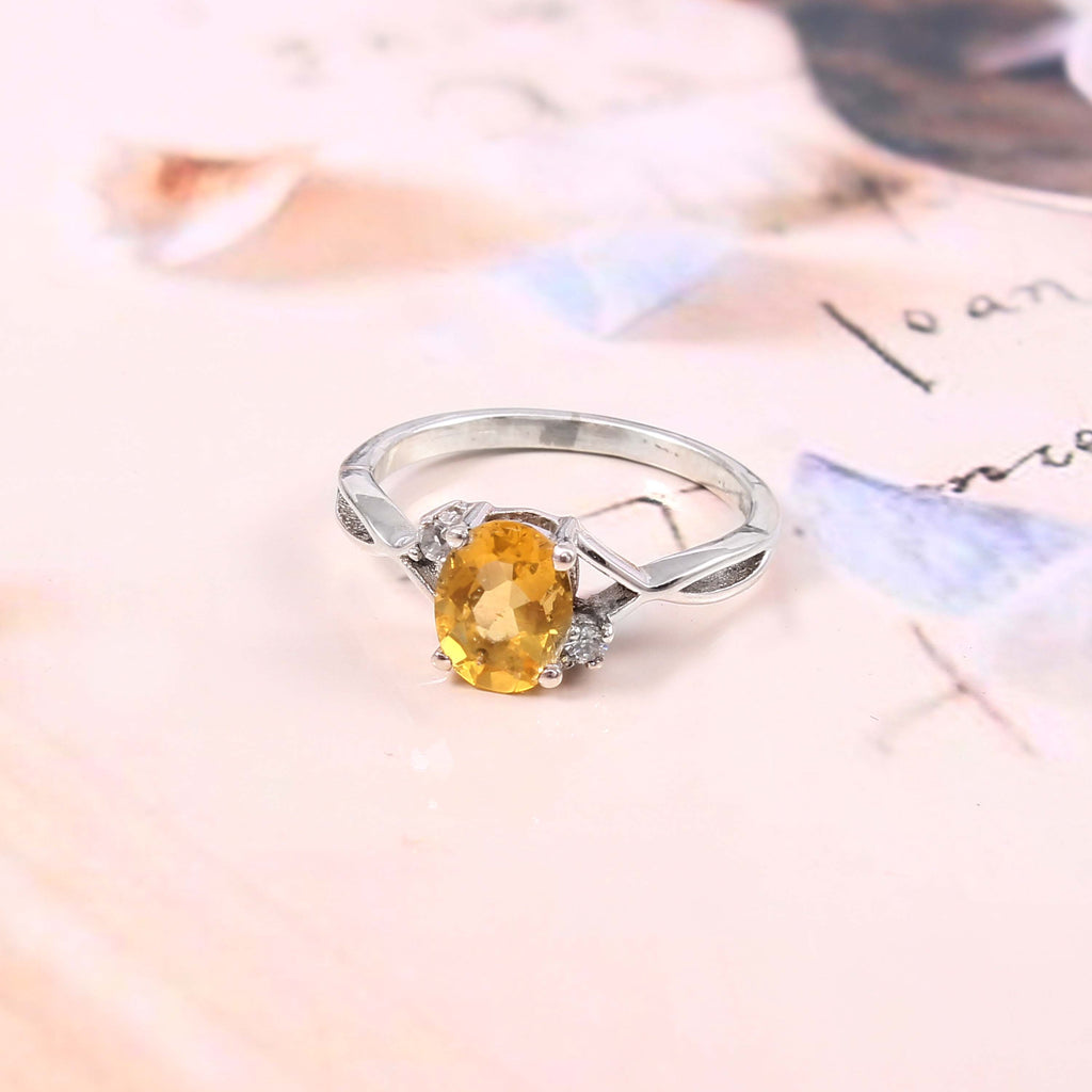 Natural Yellow Citrine Prong Set Gemstone Ring