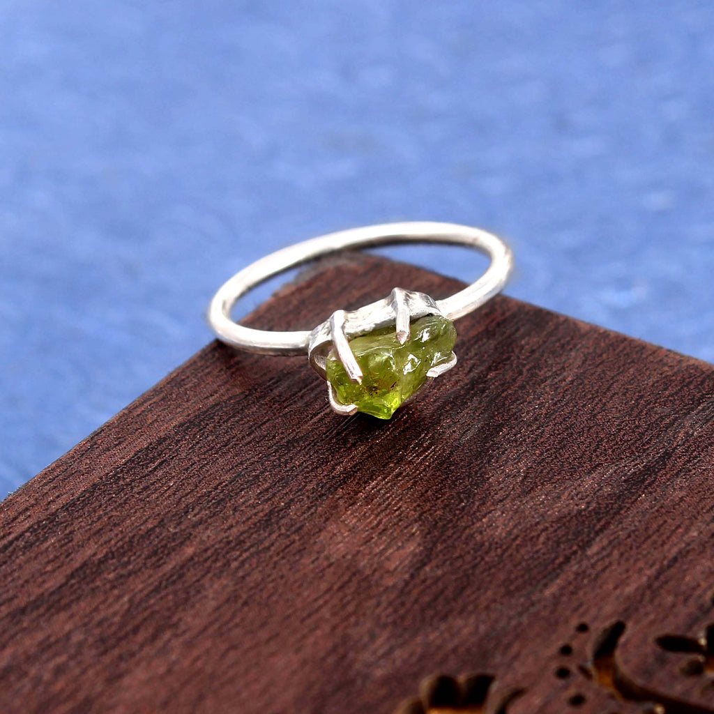 Natural Green Peridot Free Size Rough Gemstone Ring