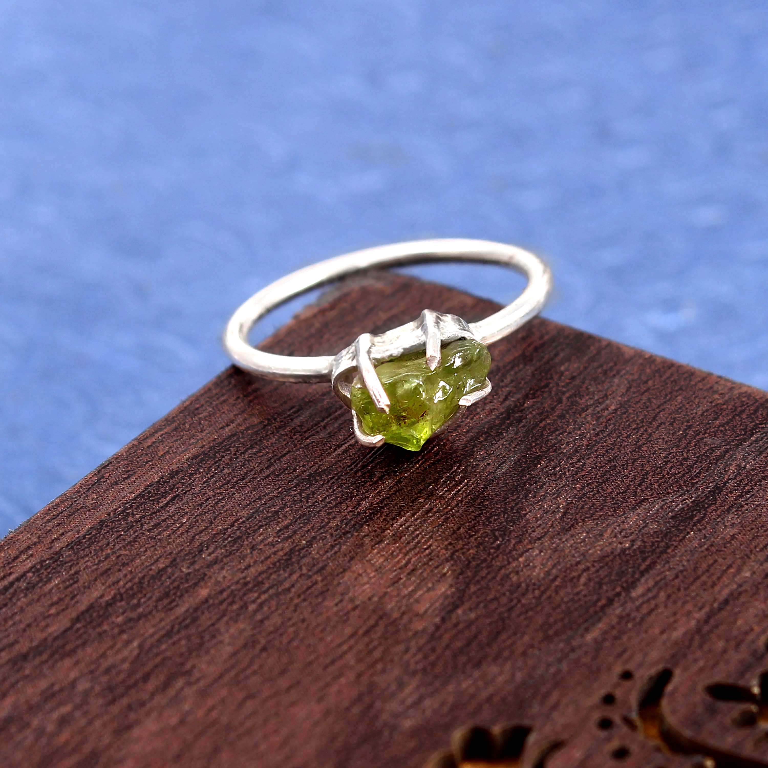 Natural Green Peridot Free Size Rough Gemstone Ring