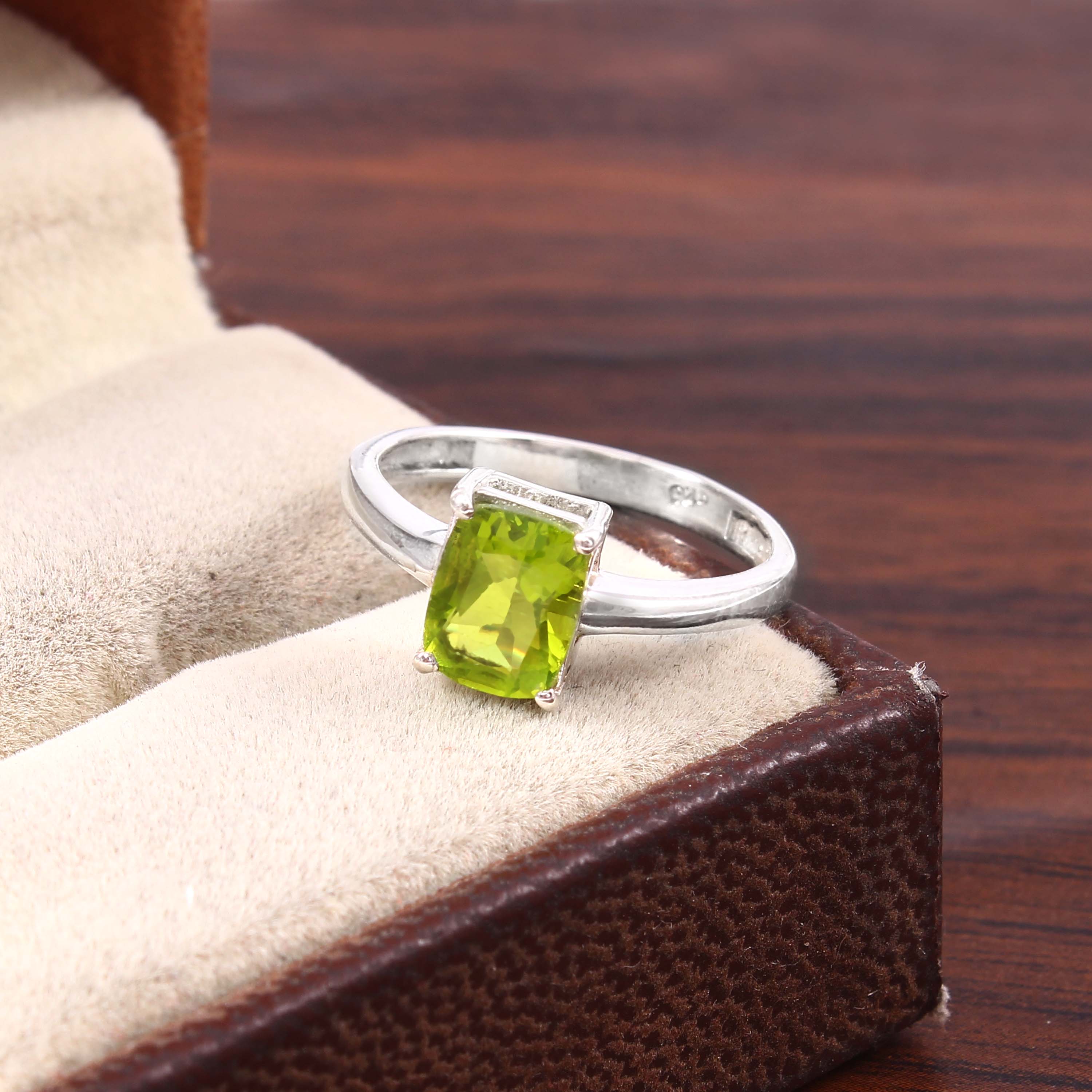 Natural Green Peridot Prong Set Gemstone Ring