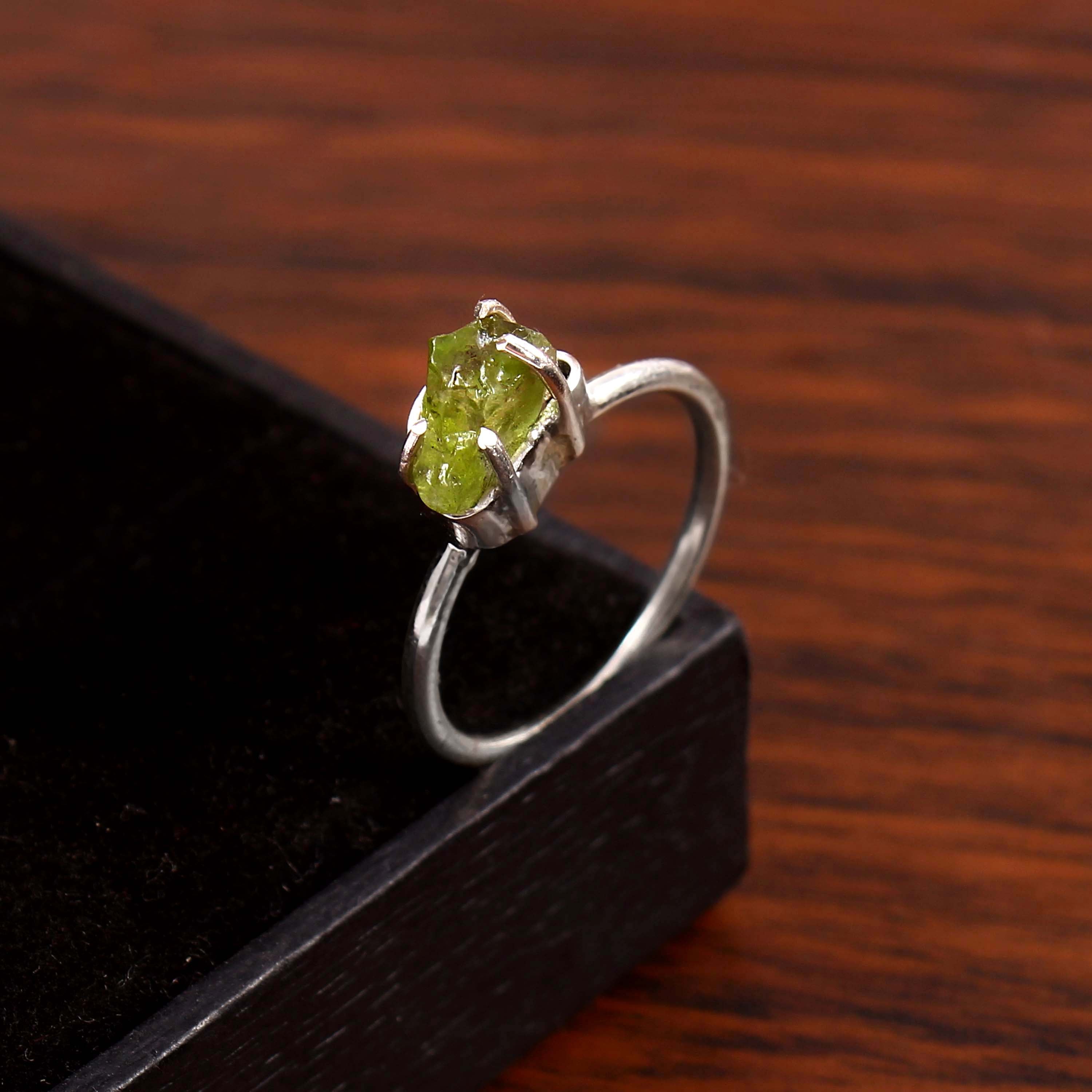 Natural Green Peridot Free Size Rough Gemstone Ring