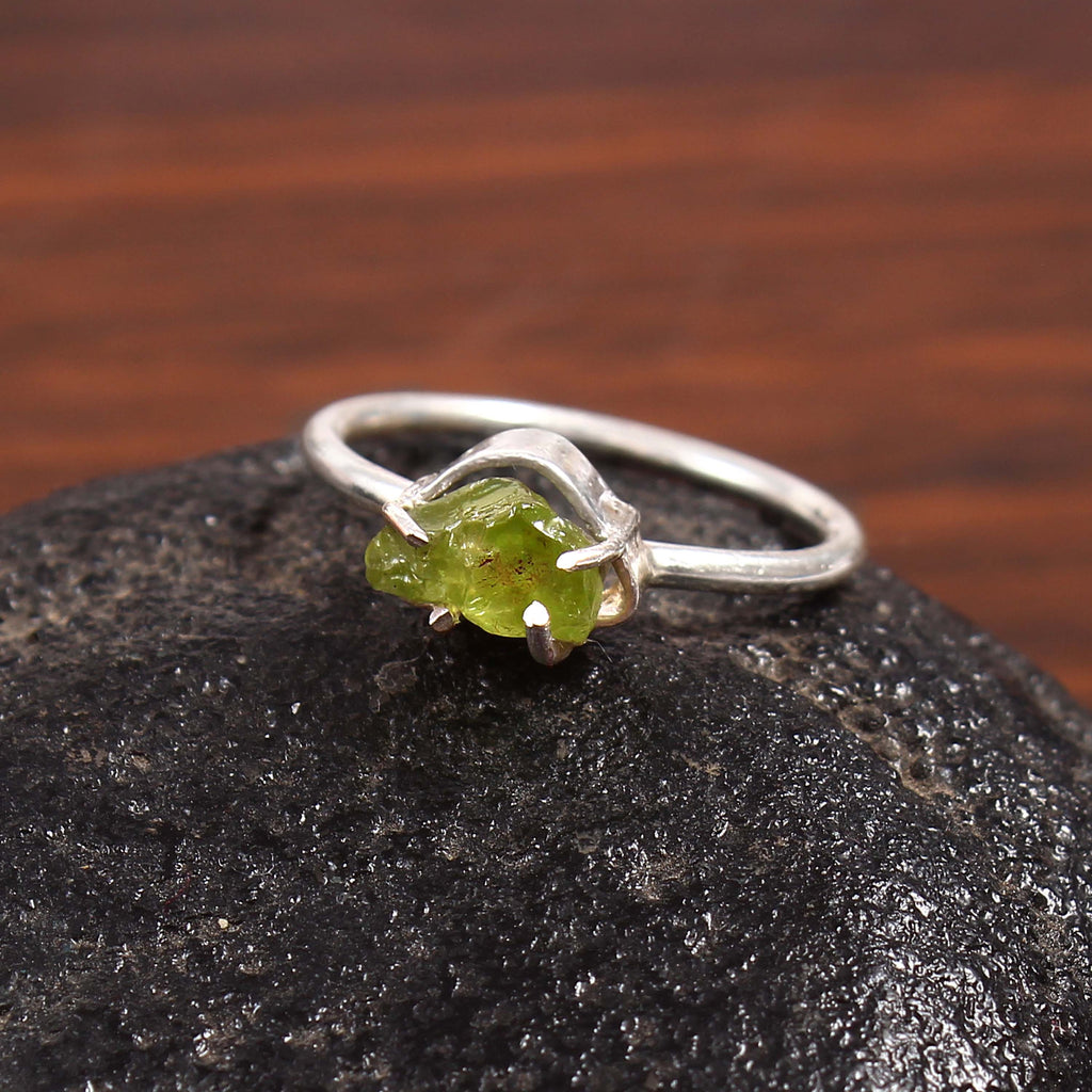 Natural Green Peridot Free Size Rough Gemstone Ring