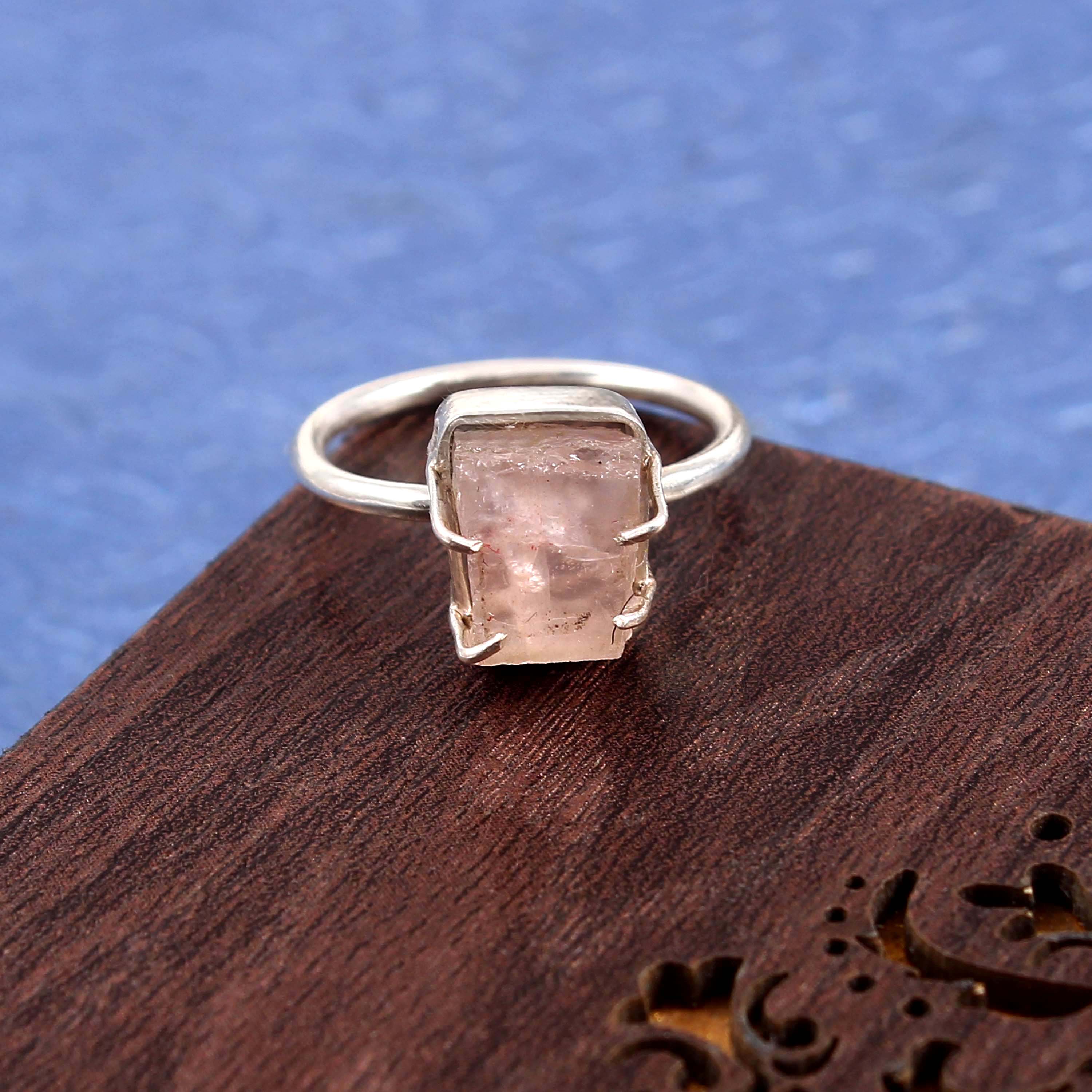 Natural Rose Quartz Free Size Rough Gemstone Ring