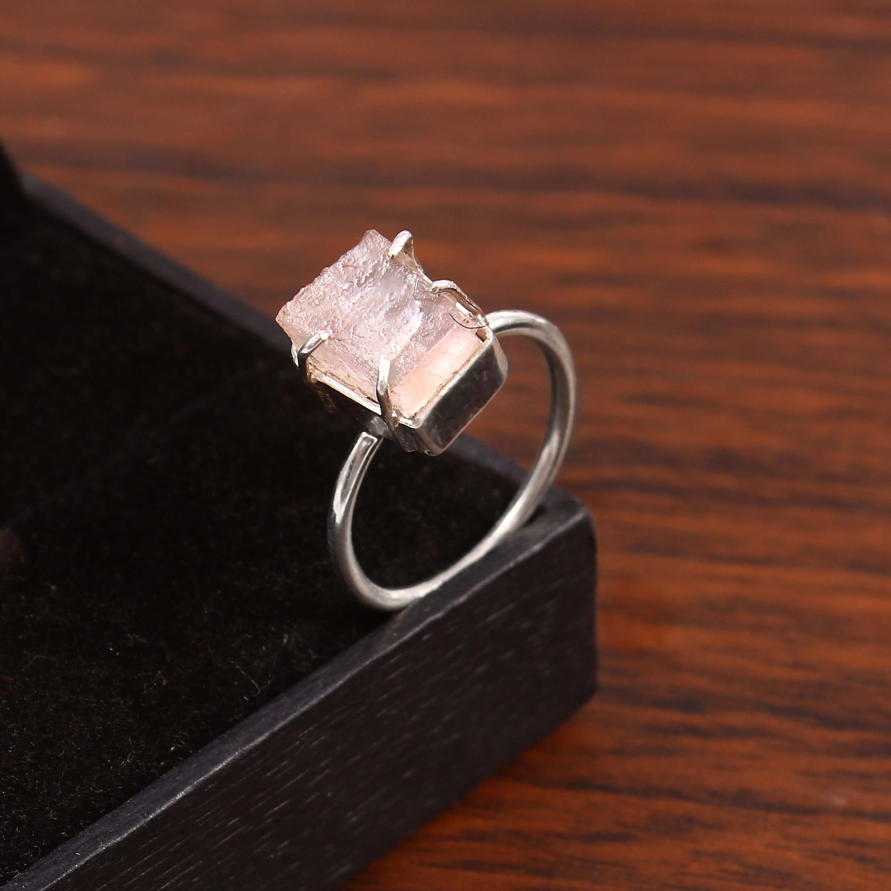 Natural Rose Quartz Free Size Rough Gemstone Ring