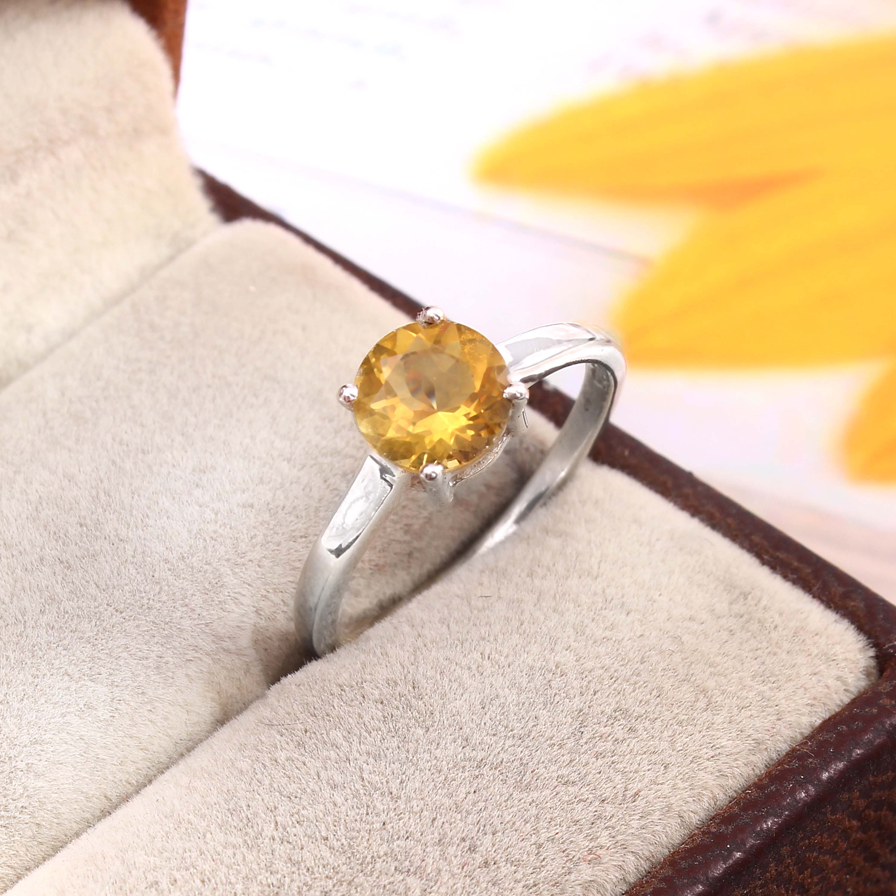 Natural Yellow Citrine Prong Set Gemstone Ring