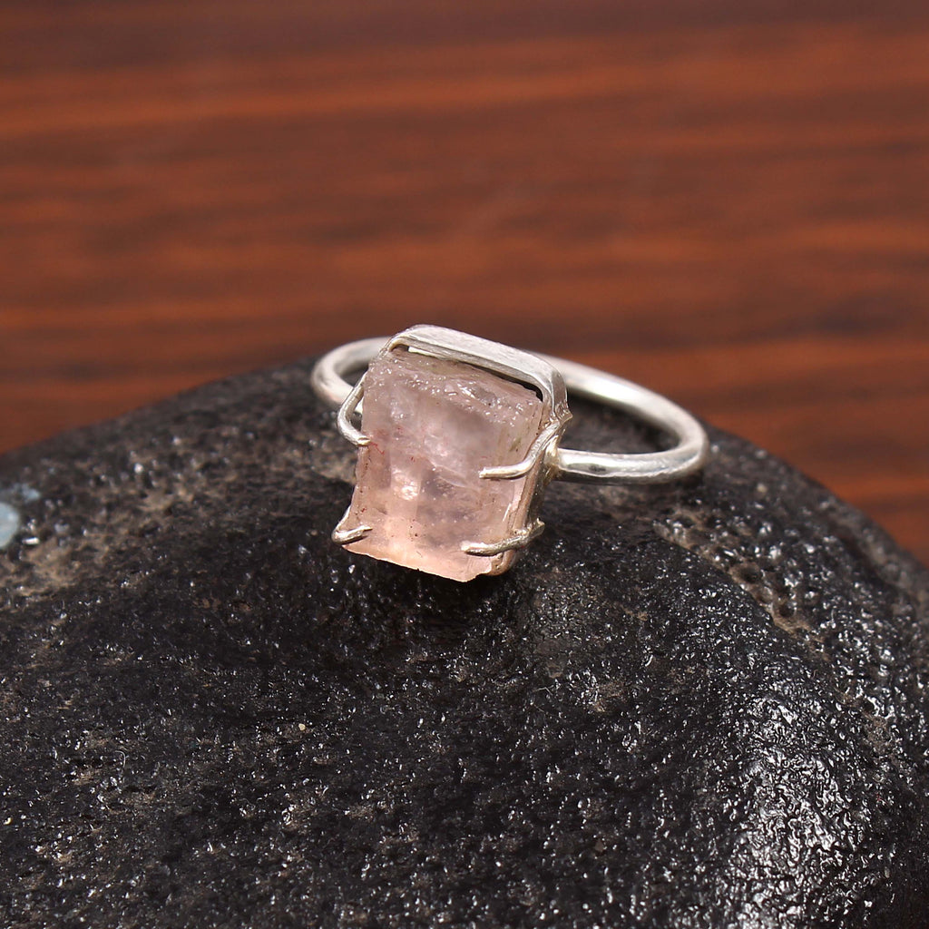 Natural Rose Quartz Free Size Rough Gemstone Ring